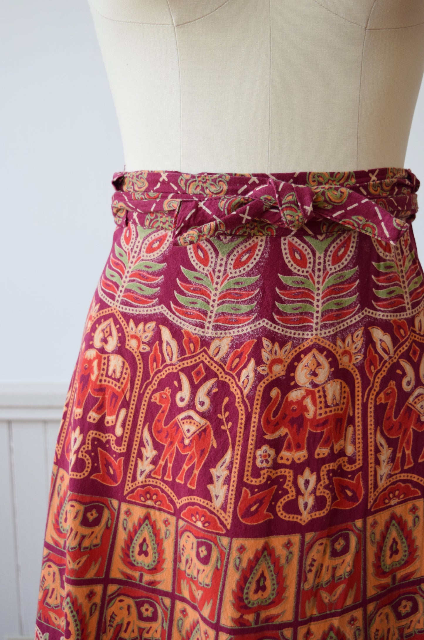 Vintage Indian Cotton Maxi Wrap Skirt | 1980s | L