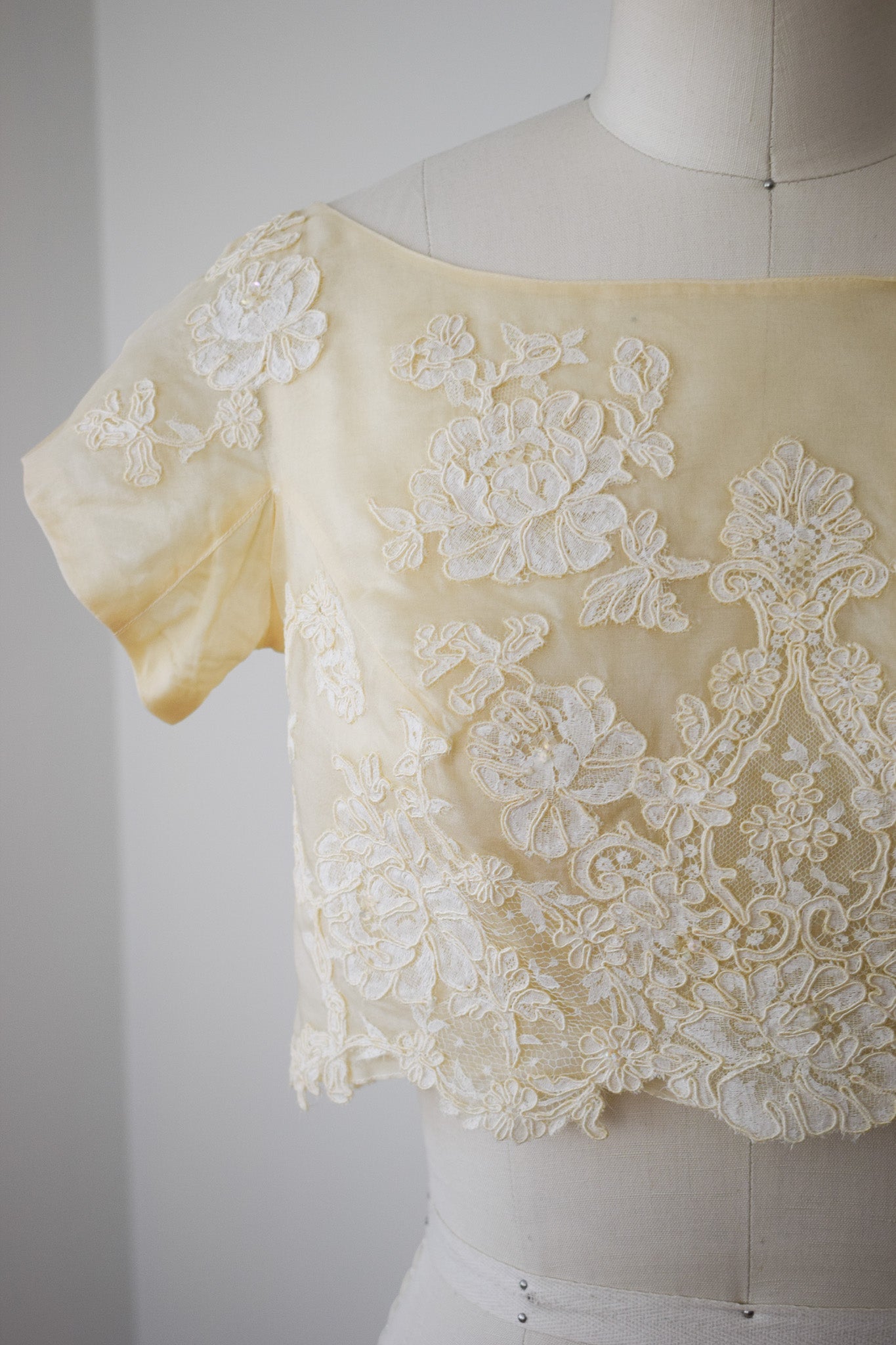Vintage Silk and Lace Organza Crop Top | XS