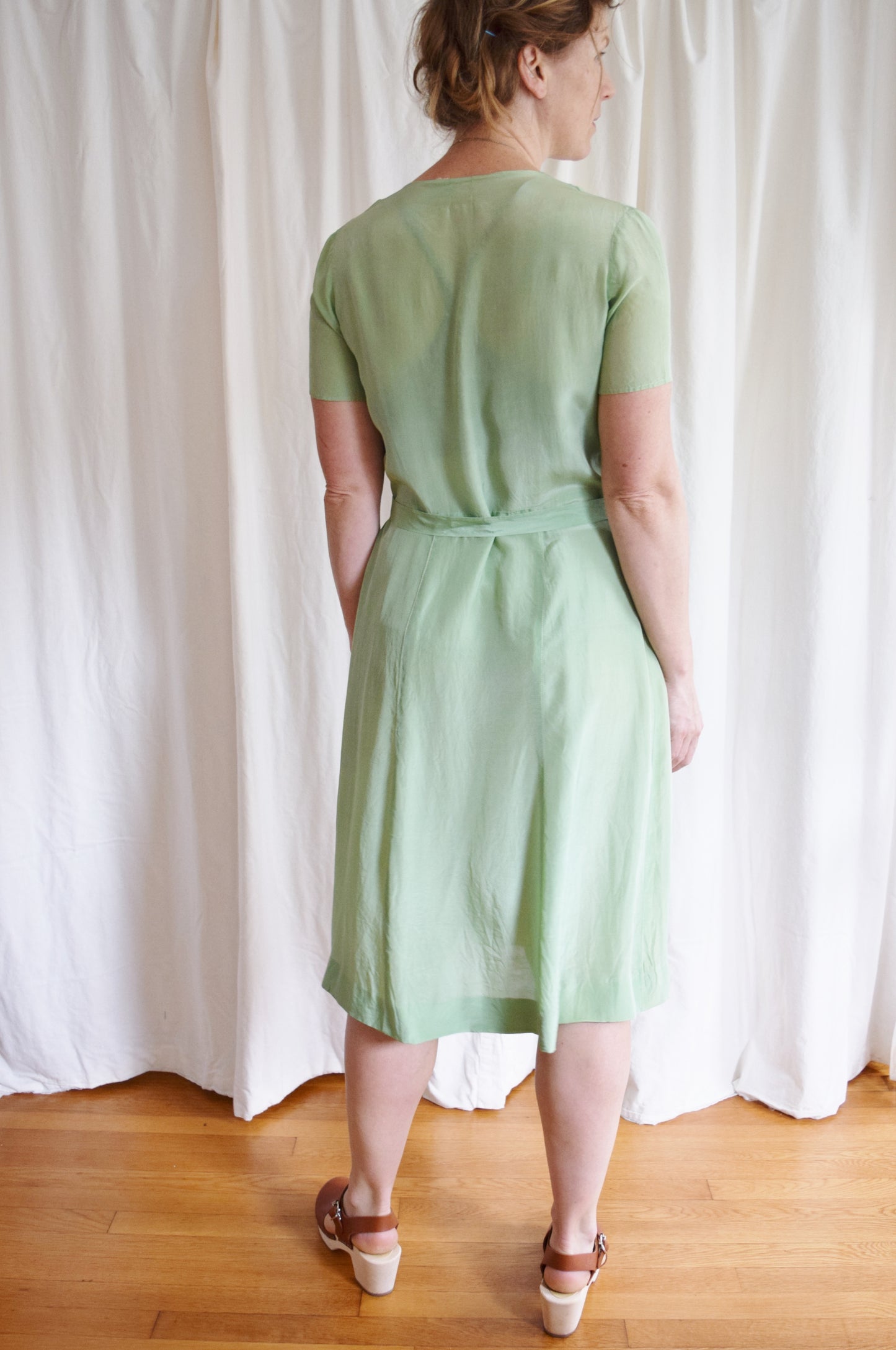 Late 1920s / early 30s Sage Silk Day Dress