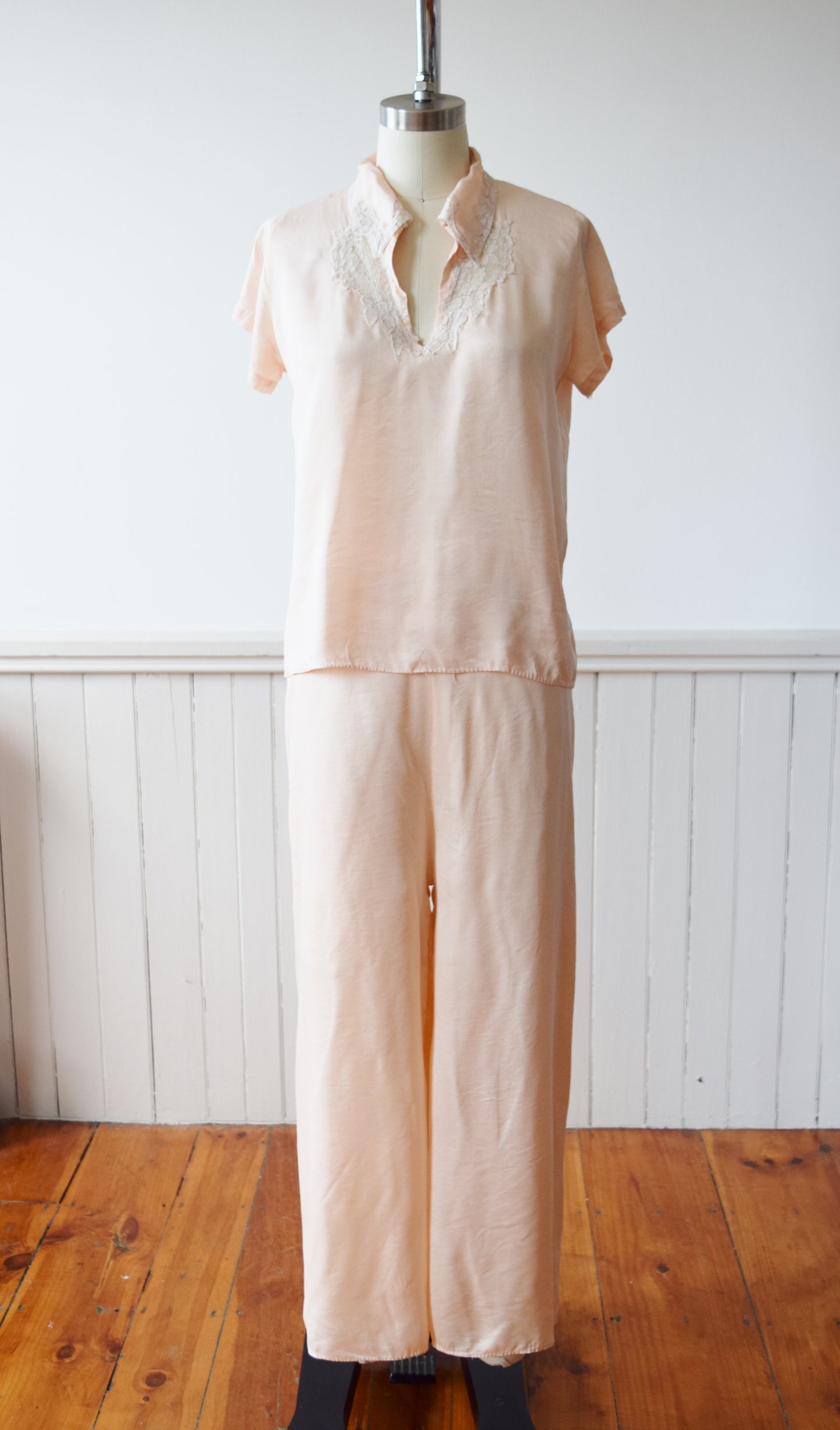 Silk Pajama Set | Top + Wide Leg Pants | 1940s | S/M