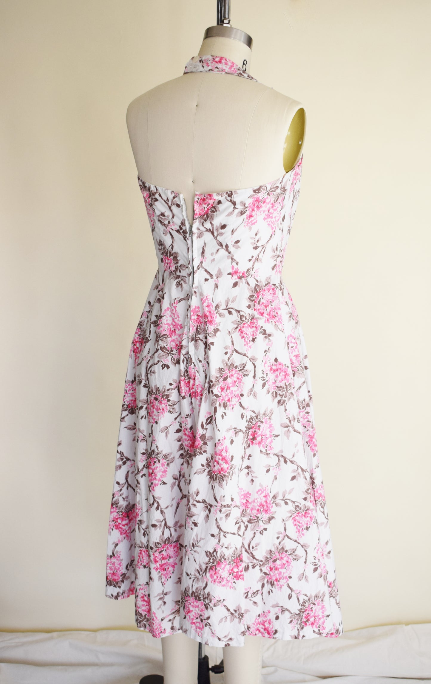 1950s Floral Cotton Halter Dress