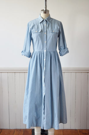 RESERVED 1990s Laura Ashley Chambray Market Dress | S