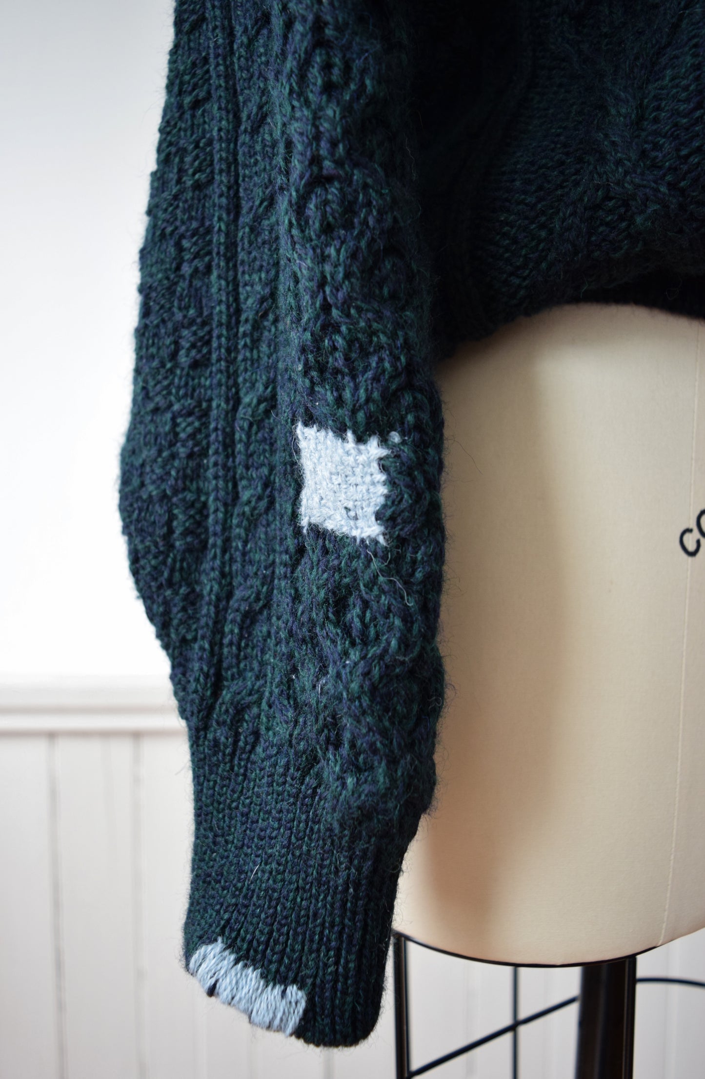 Hand Darned Irish Wool Cable Knit in Forest Green | M/L