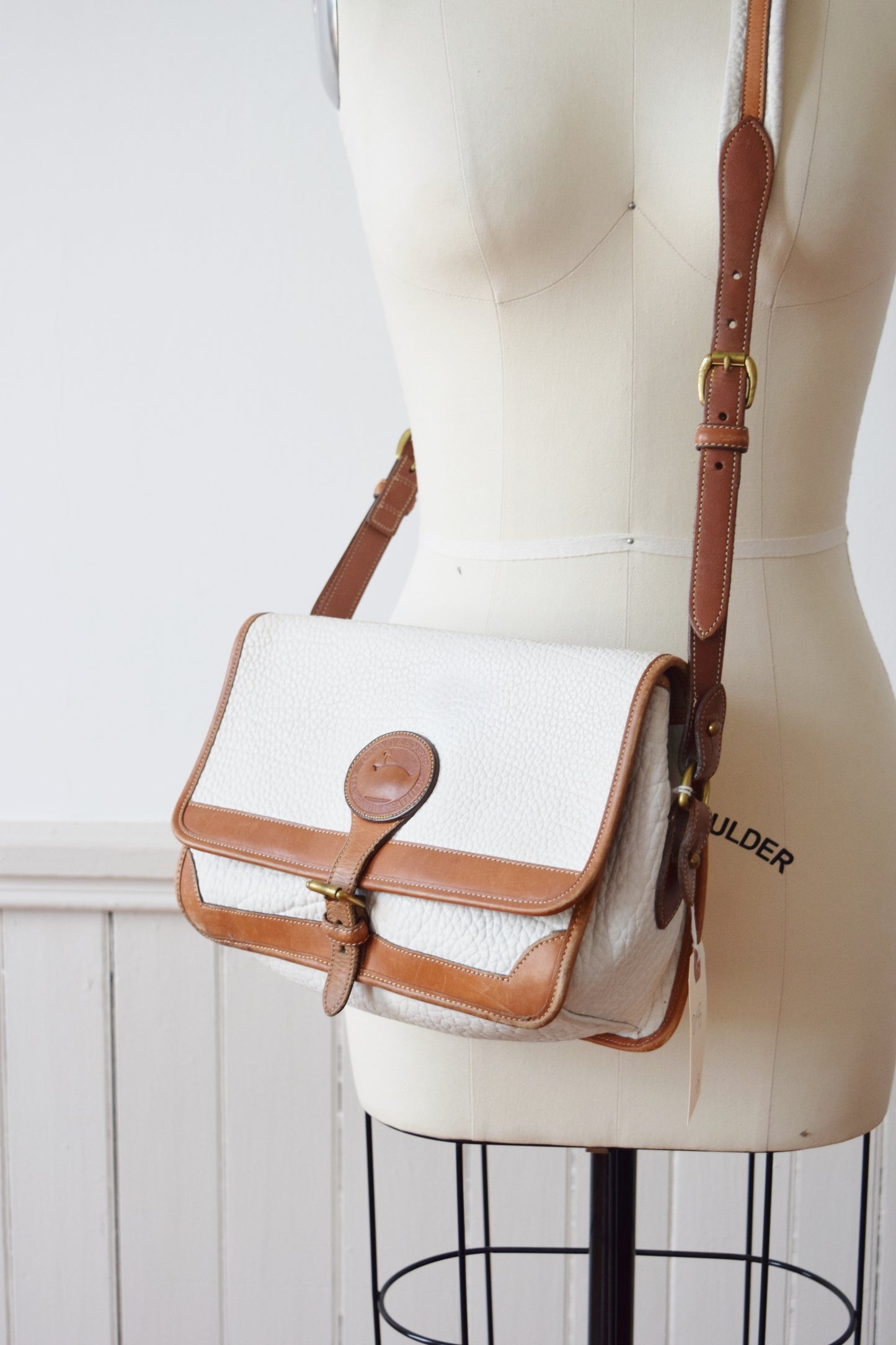 Vintage Dooney & Bourke All Weather Leather Crossbody Bag / Purse in White and British Tan