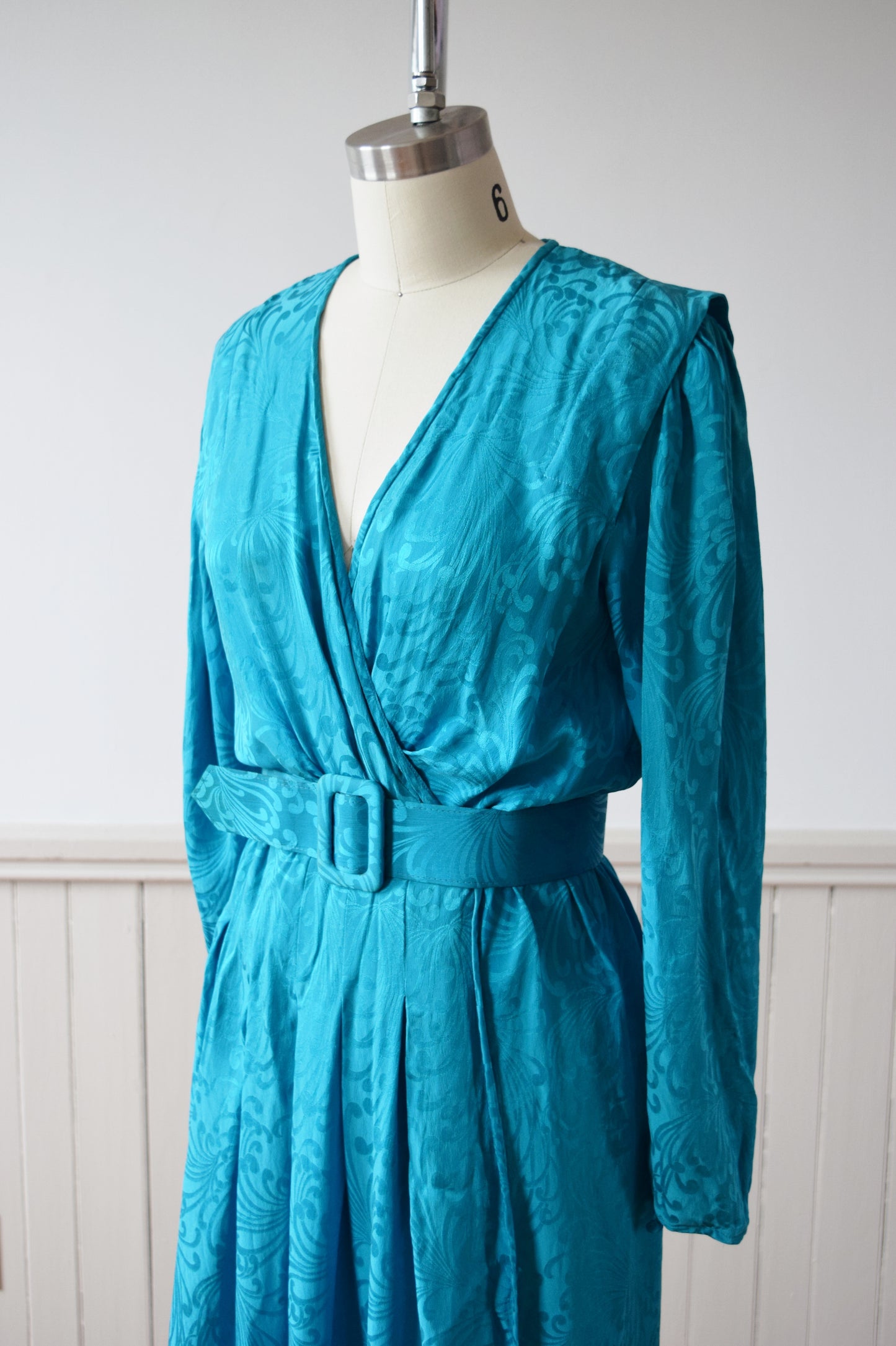 1970s/1980s Turquoise Silk Wrap Dress | S