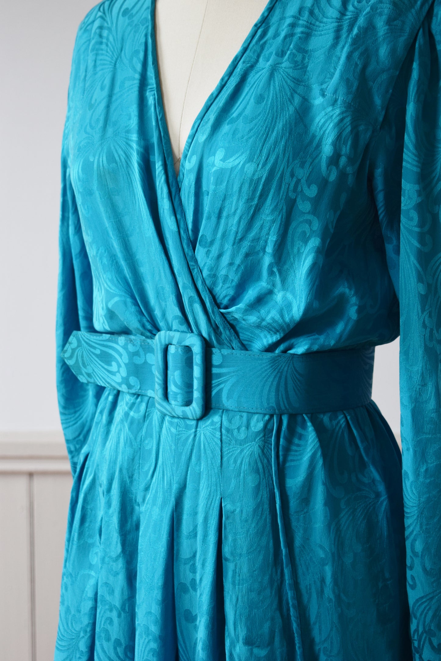 1970s/1980s Turquoise Silk Wrap Dress | S