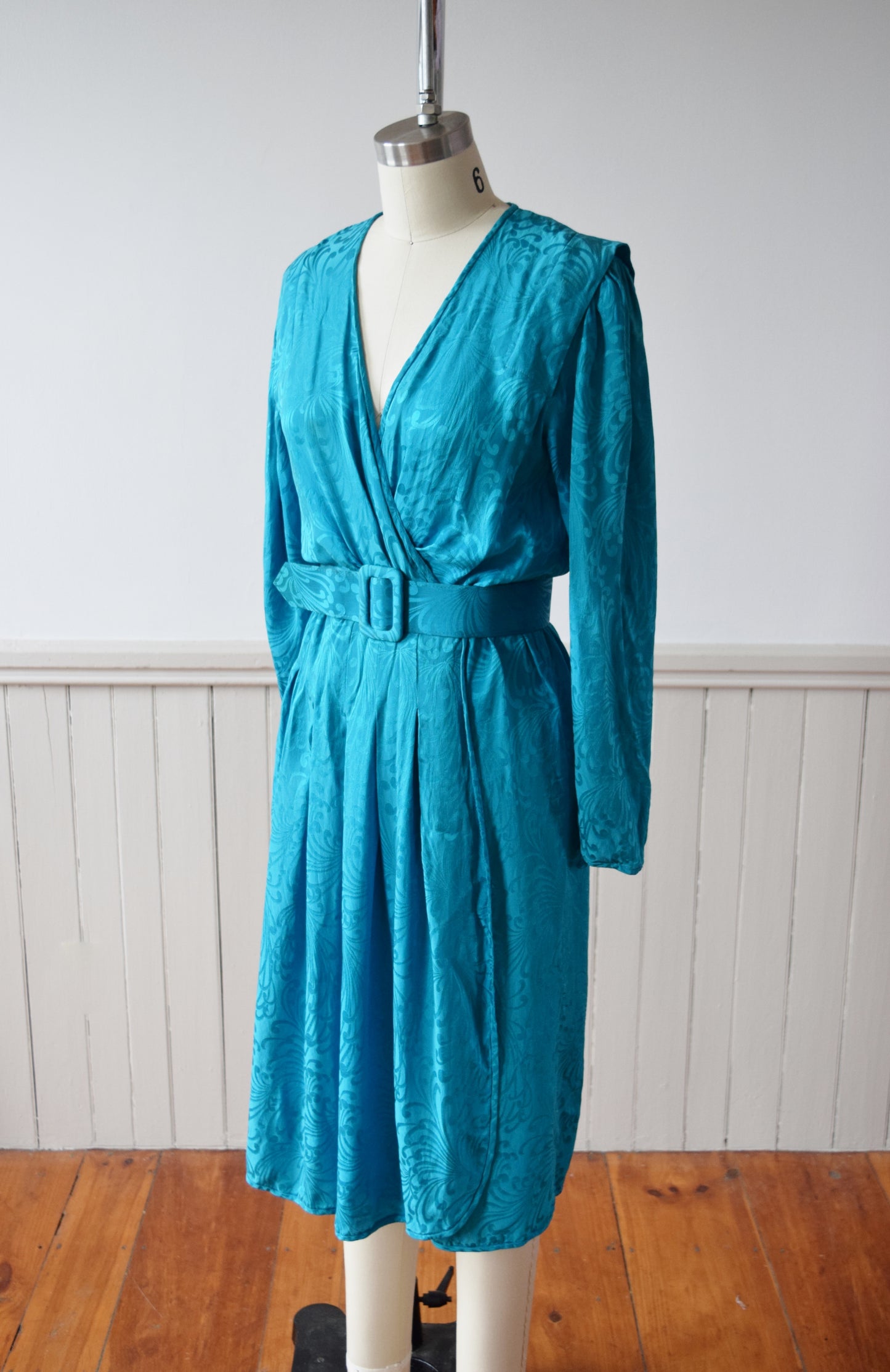 1970s/1980s Turquoise Silk Wrap Dress | S