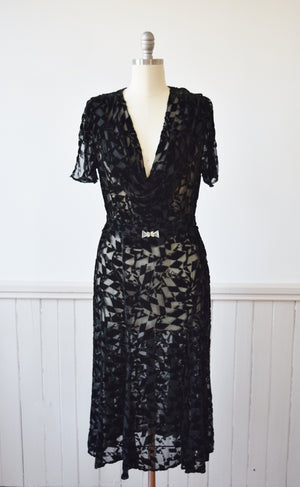 Art Deco Devore Velvet Dress | 1920s/30s | M