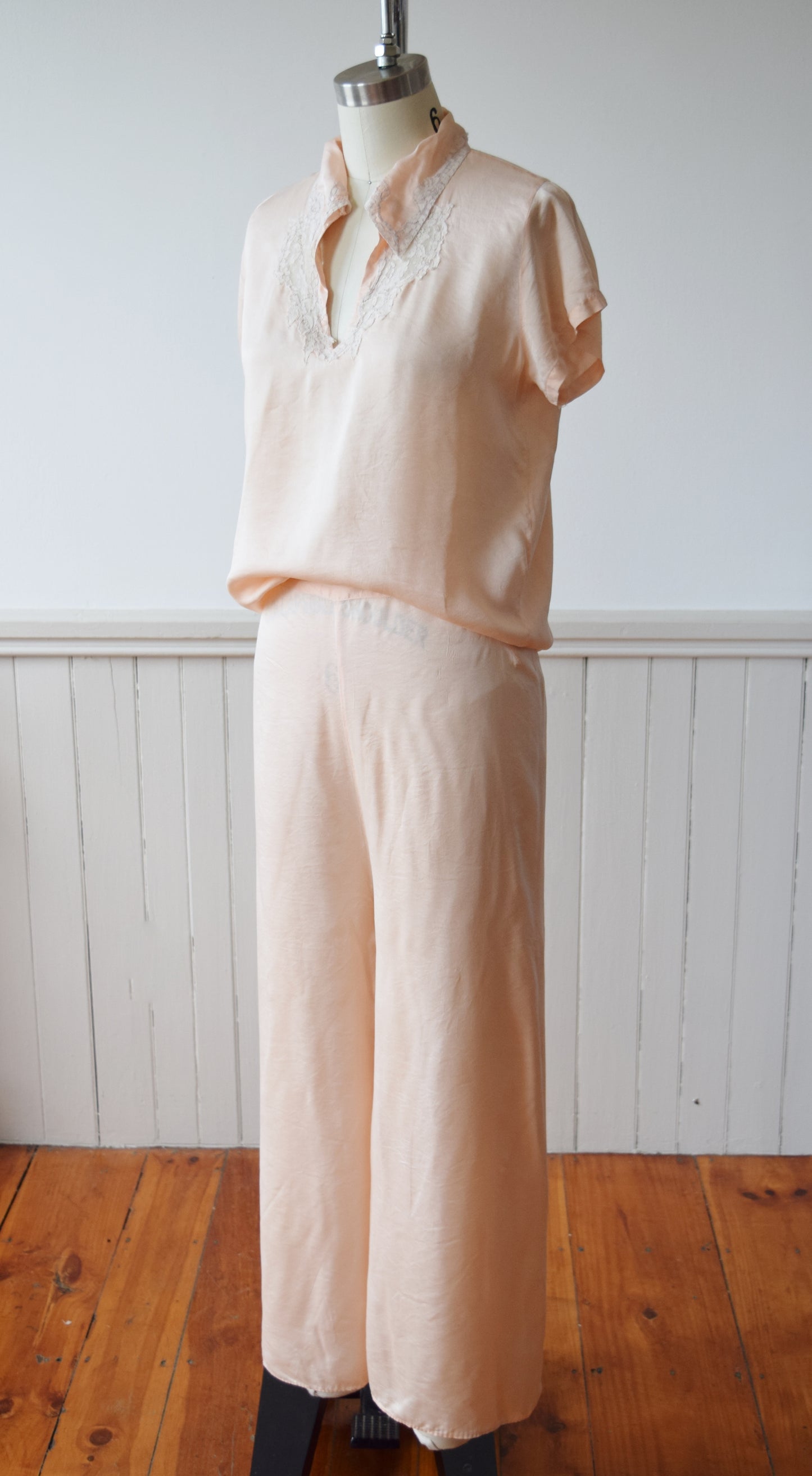 Silk Pajama Set | Top + Wide Leg Pants | 1940s | S/M