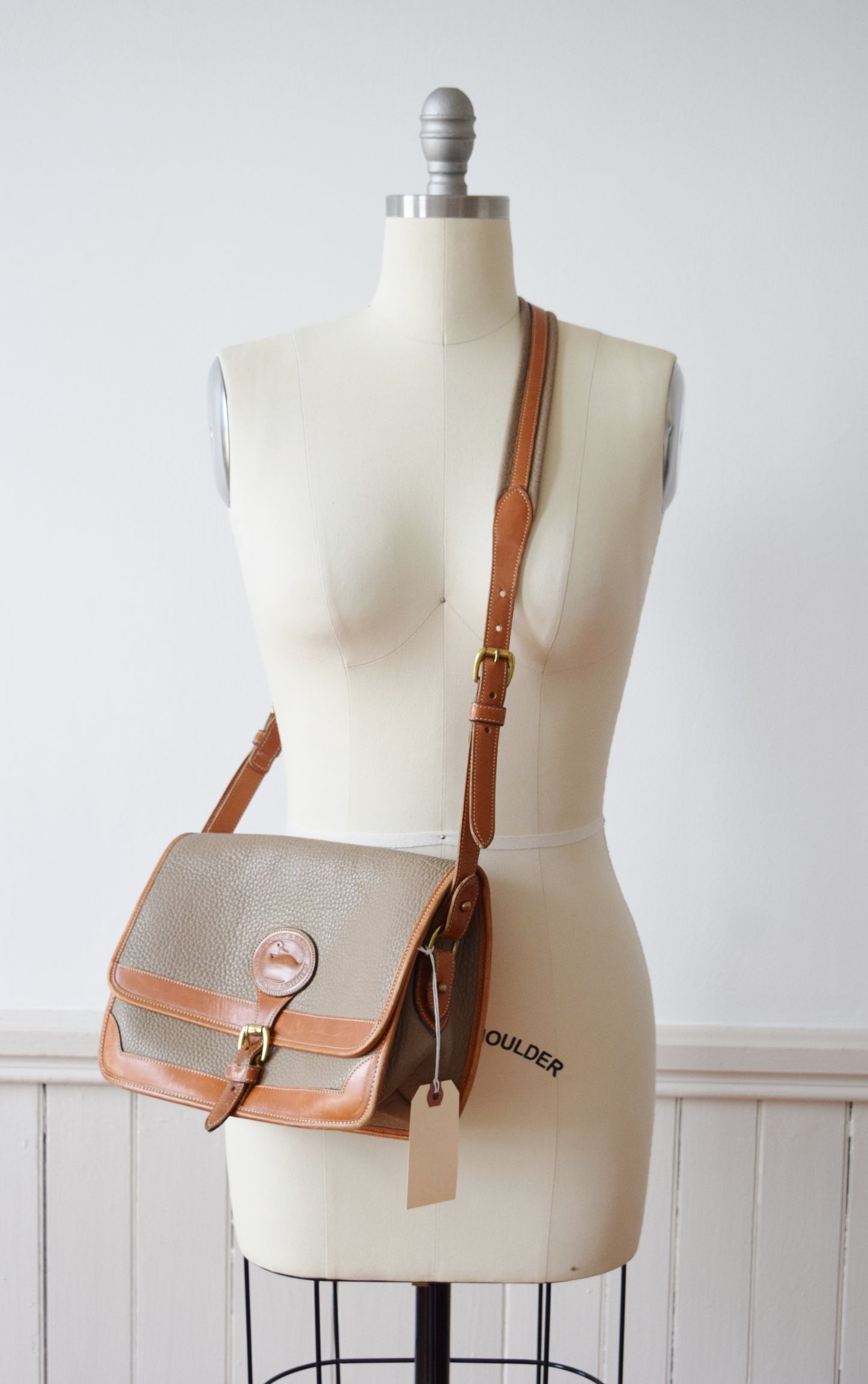 Vintage Dooney & Bourke All Weather Leather Crossbody Bag / Purse in Putty and British Tan