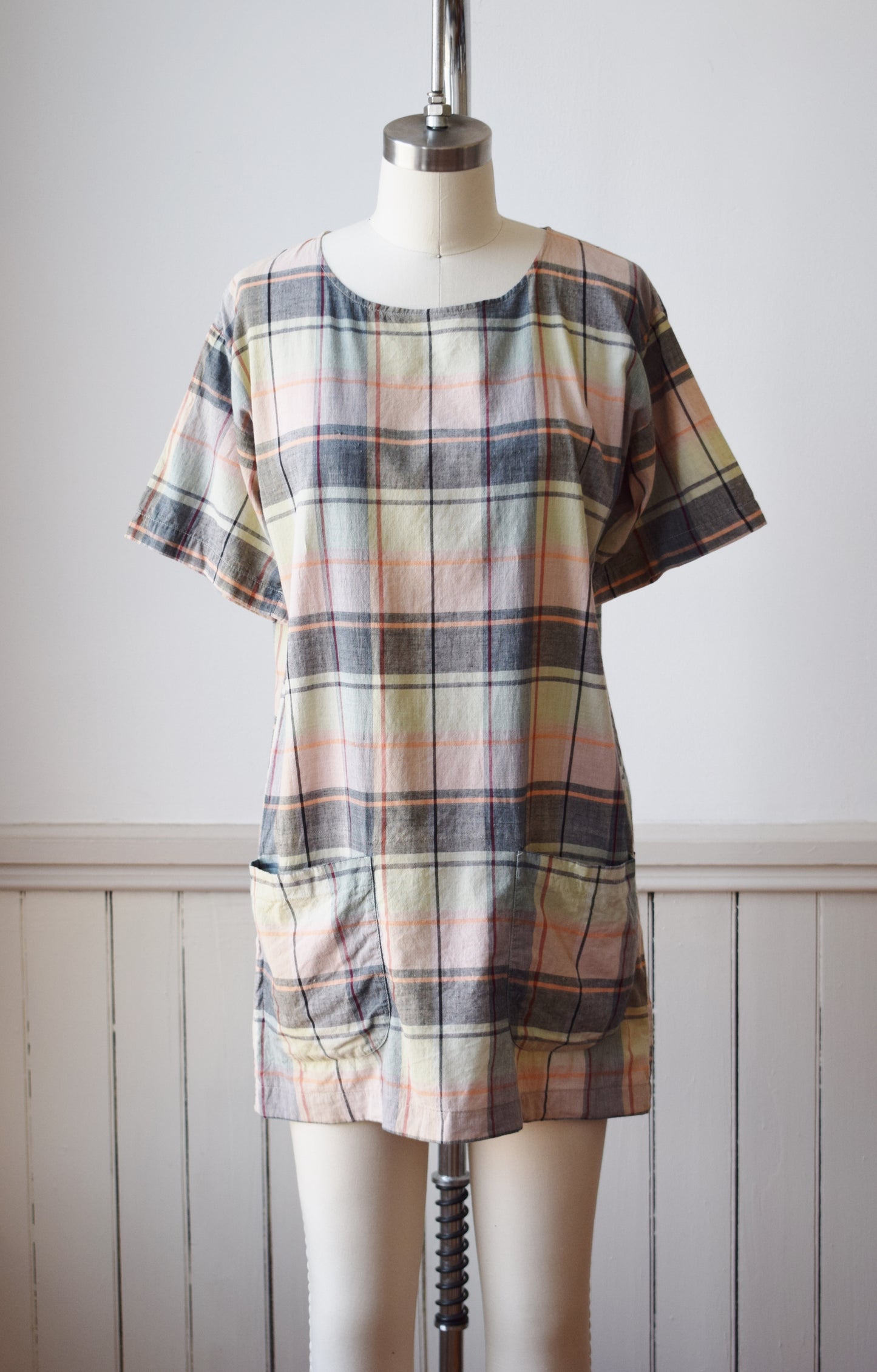 Vintage Madras Plaid Tunic Top by Norma Kamali | S