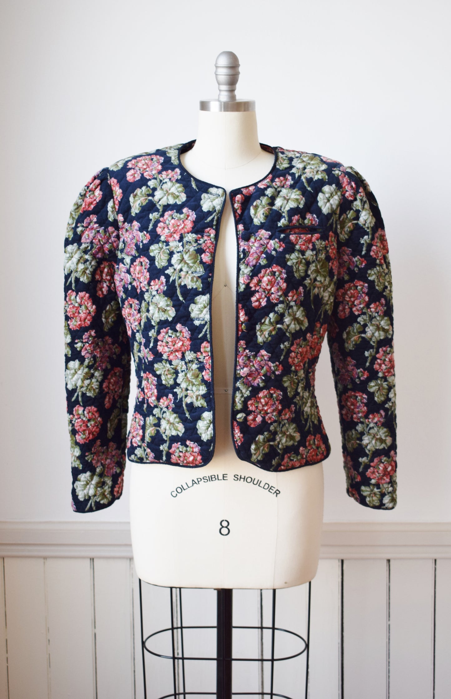 Vintage Quilted Corduroy Geranium Print Jacket | S
