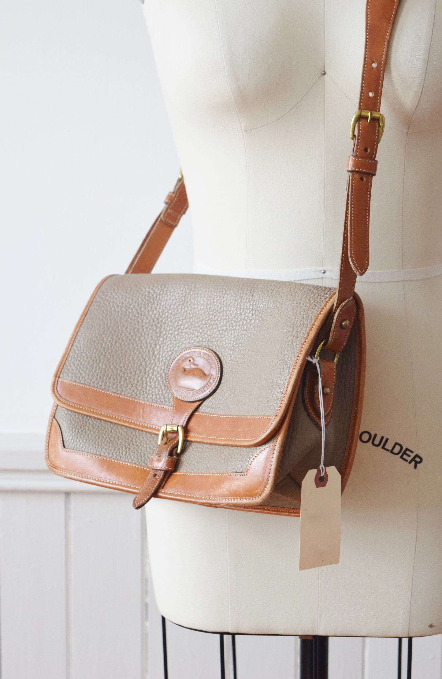 Vintage Dooney & Bourke All Weather Leather Crossbody Bag / Purse in Putty and British Tan