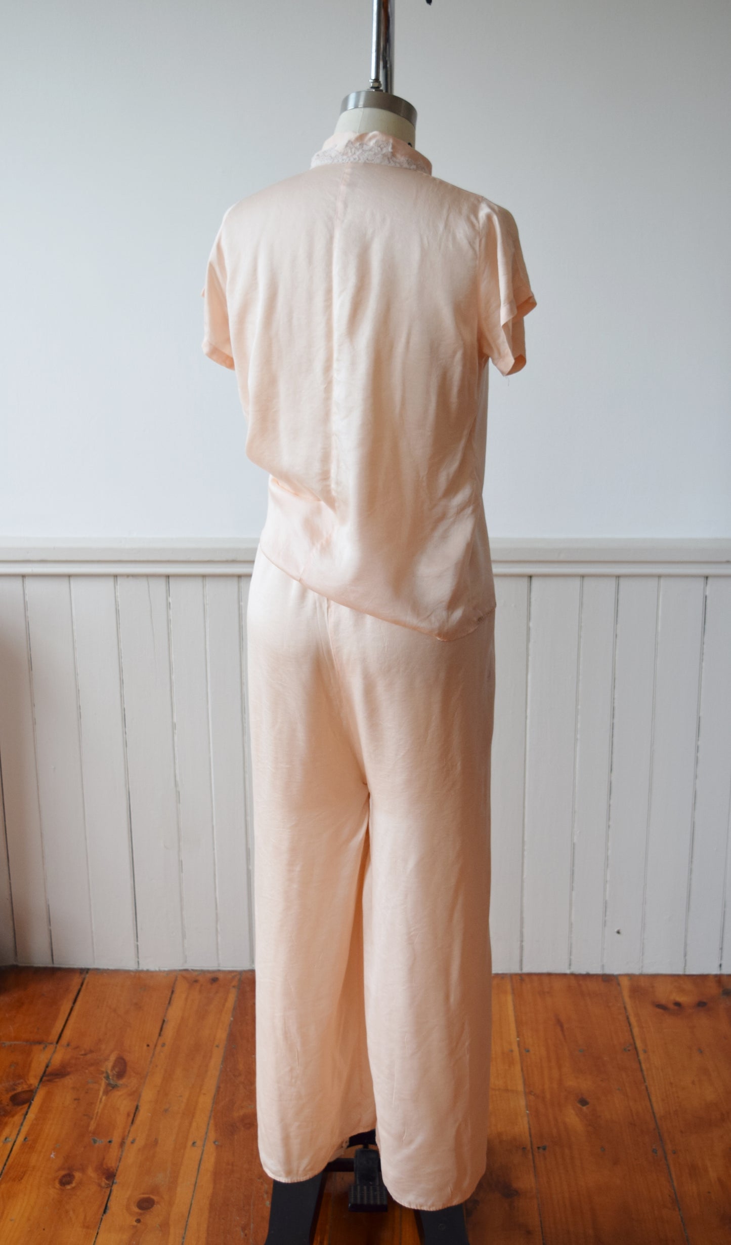 Silk Pajama Set | Top + Wide Leg Pants | 1940s | S/M