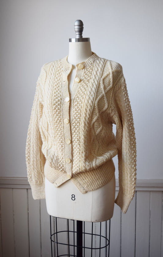 1960s Cable Knit Fisherman's Sweater / Cardigan | M