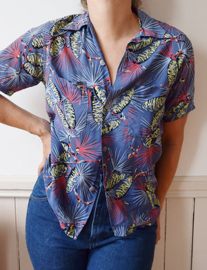 Atomic Pinecone Rayon Shirt | 1940s |S/M
