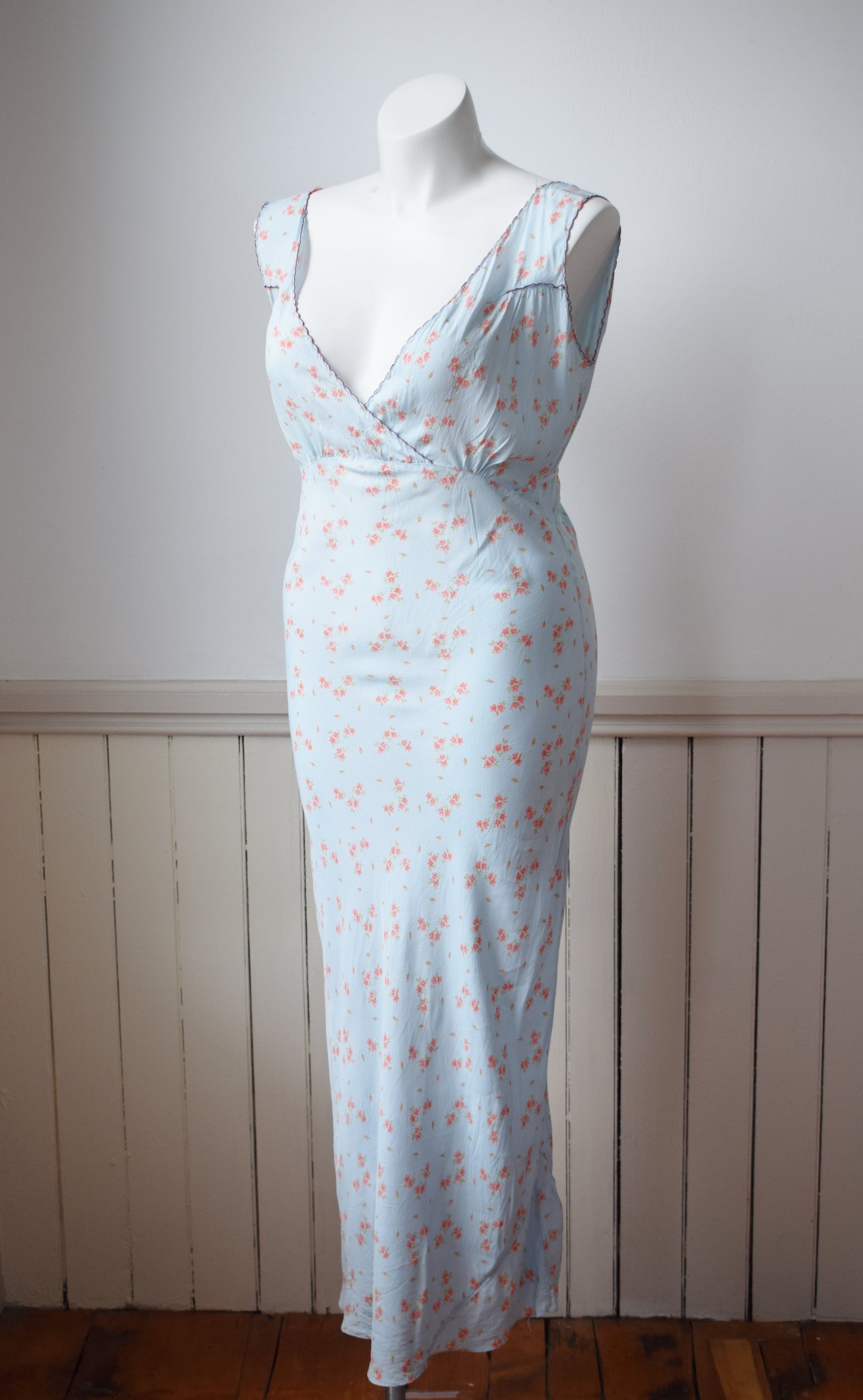 1940s Baby Blue Floral Slip Dress | L