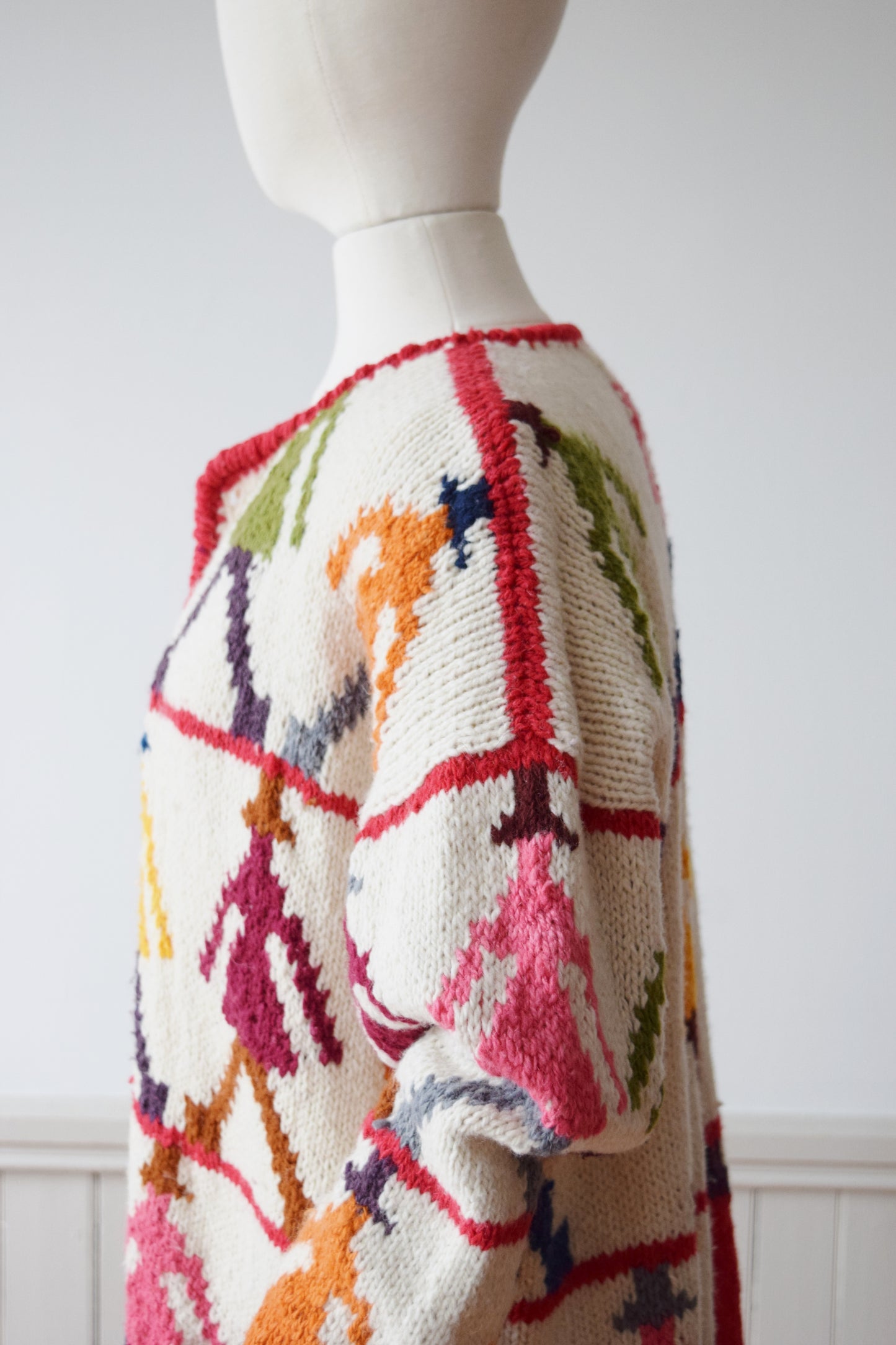 1990s Bolivian Knit Cardigan | Vintage Chunky Wool Cardigan | L