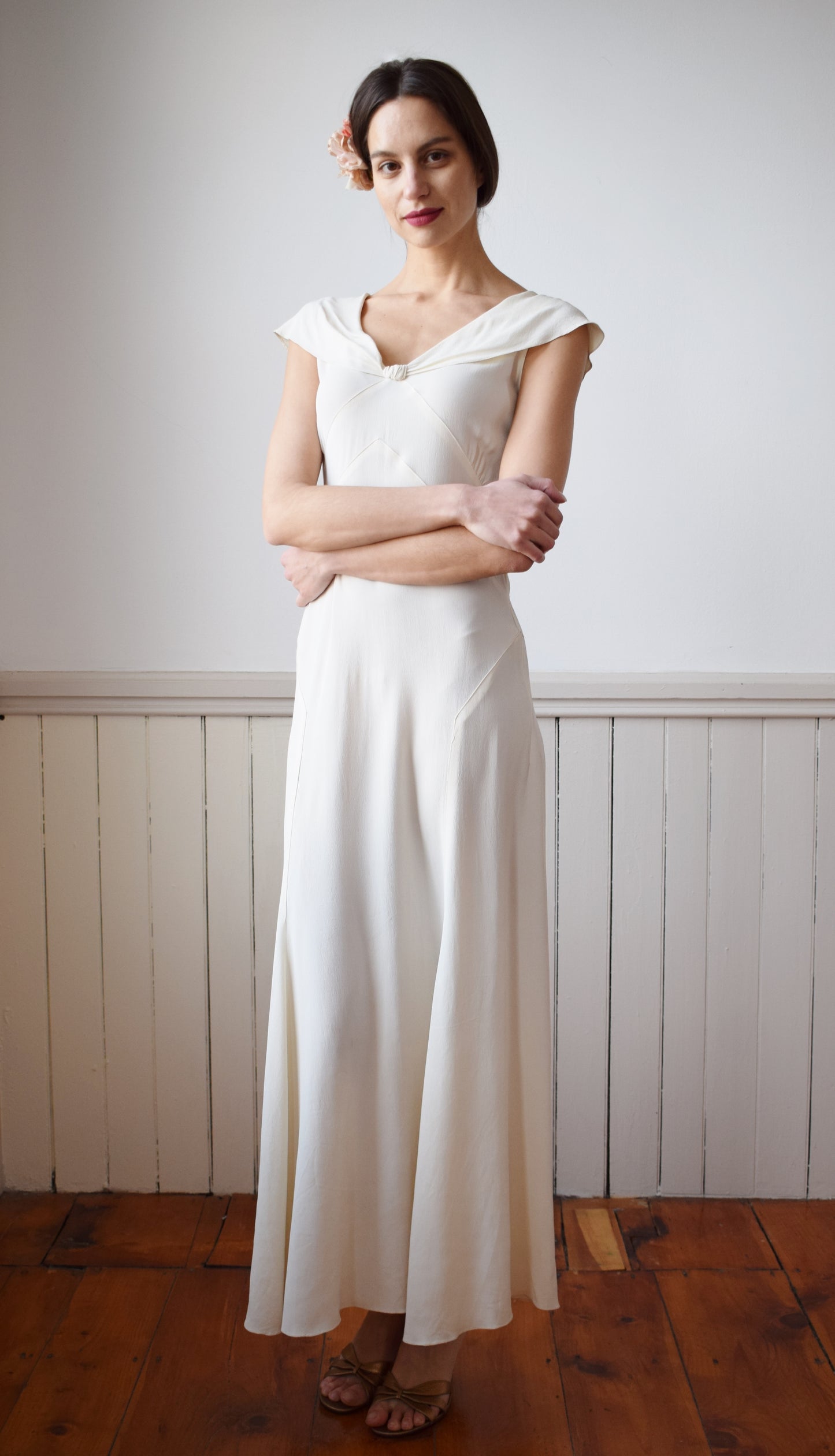 1930s Cream Rayon Gown | S