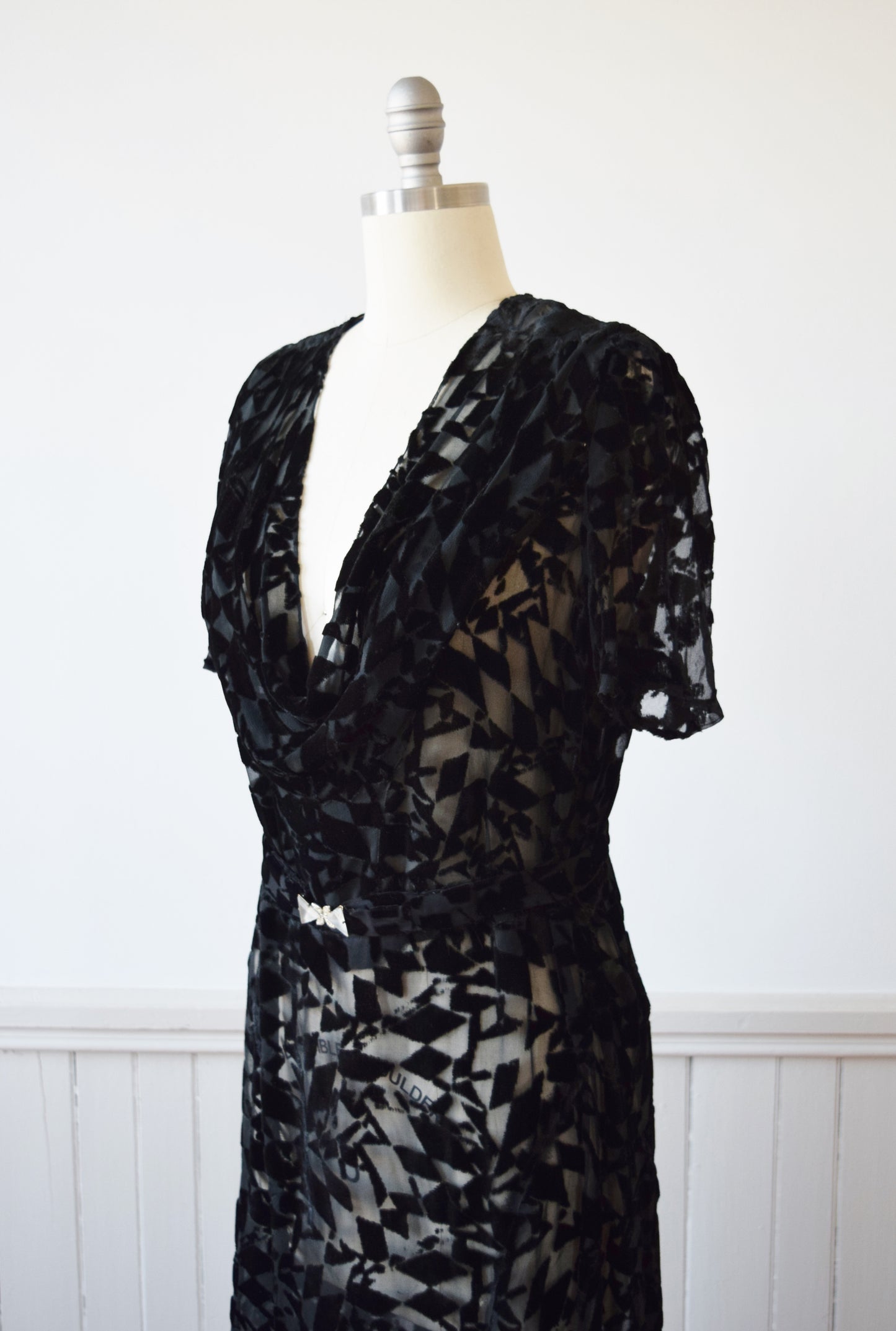 Art Deco Devore Velvet Dress | 1920s/30s | M