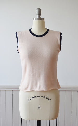 Cashmere/Silk Blend Knit Ringer Tank | S