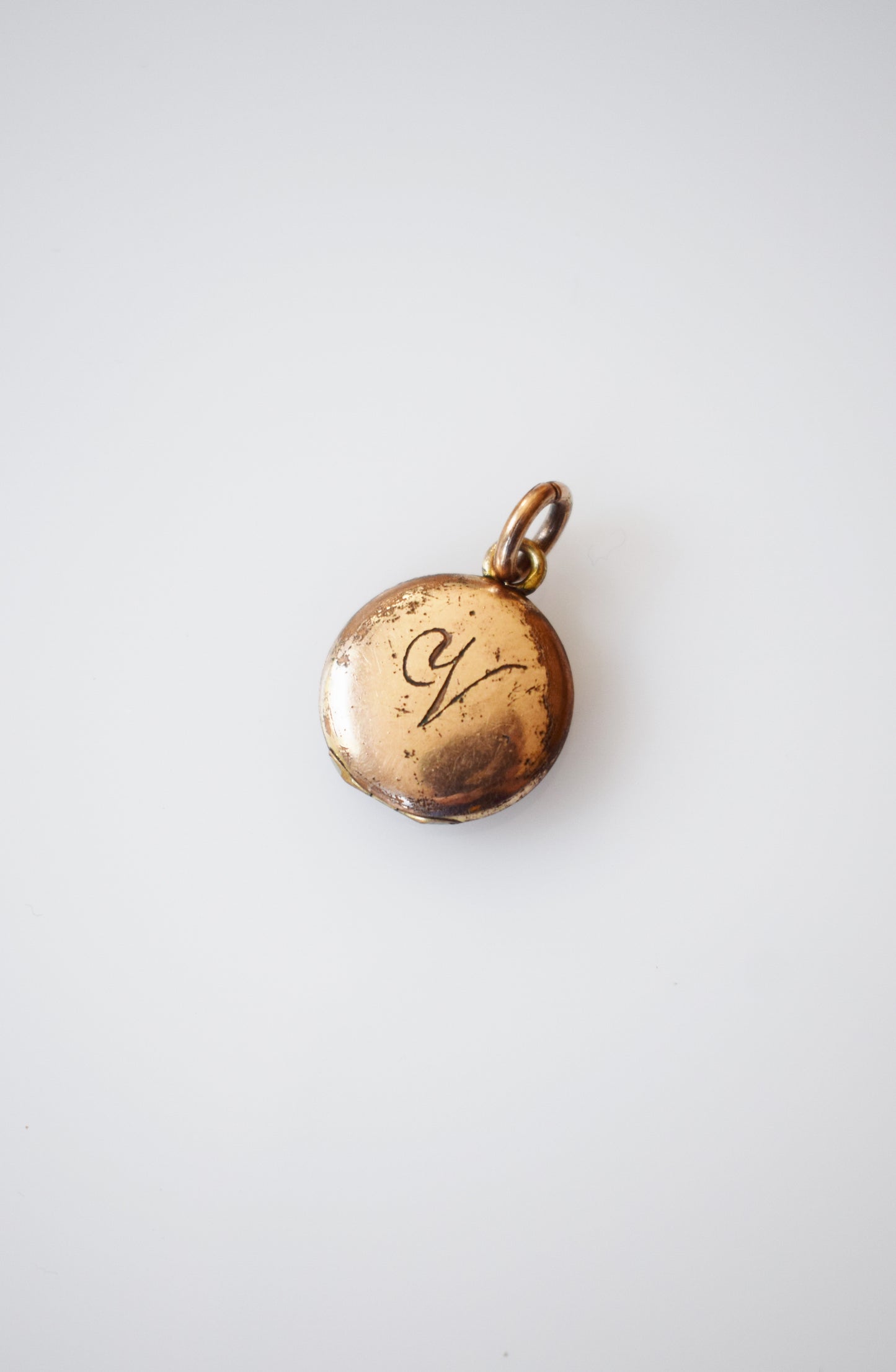 Petite Antique Gold Locket with initial V