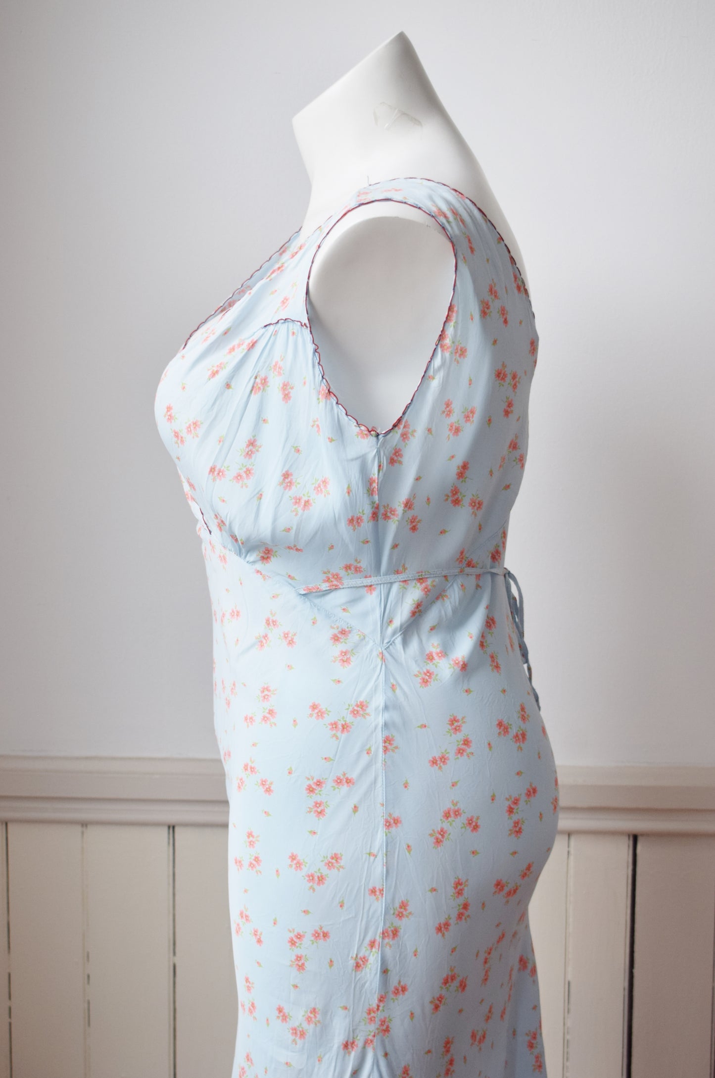 1940s Baby Blue Floral Slip Dress | L