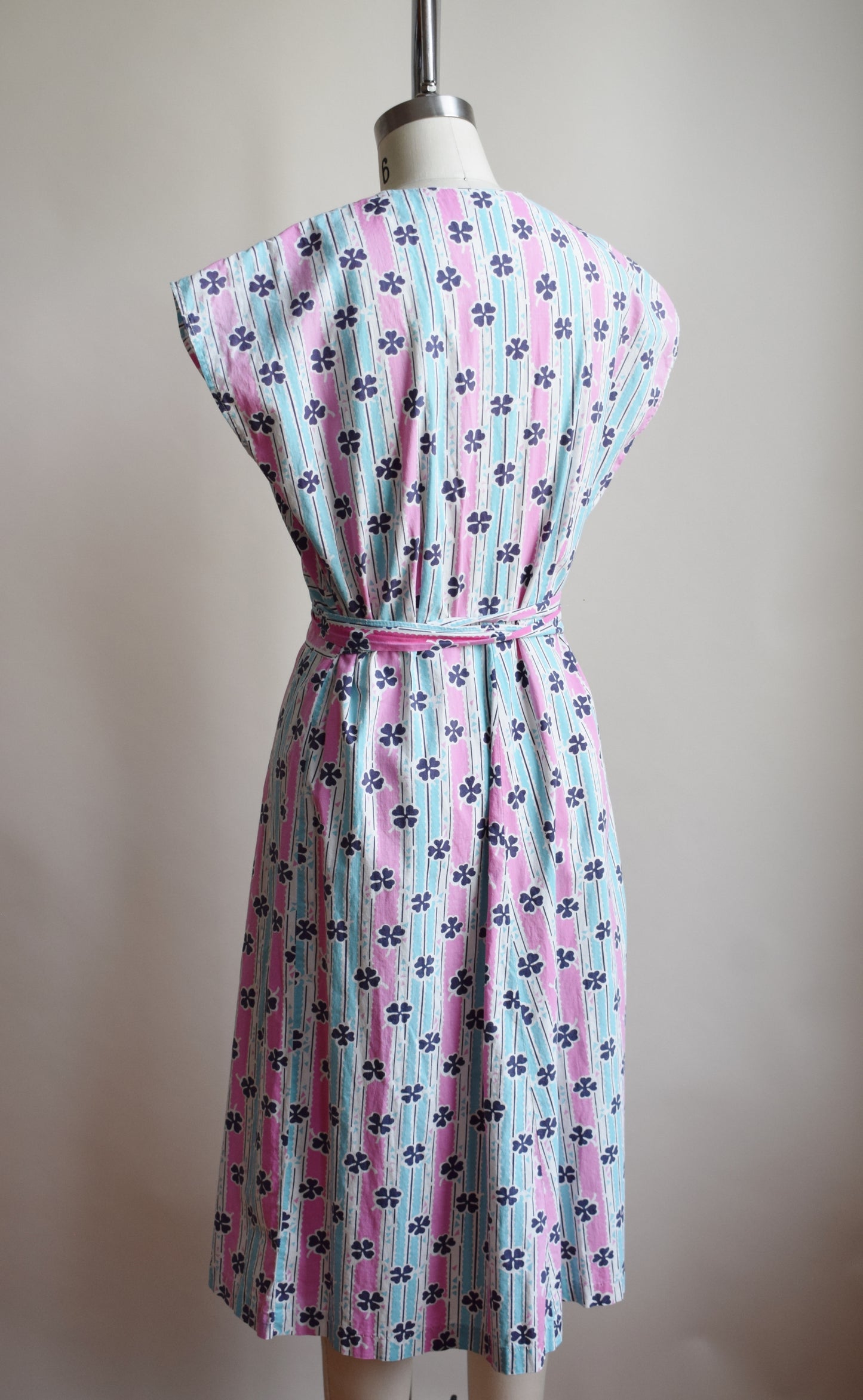 1940s Lucky Clover House Dress | Turquoise/Pink | S/M