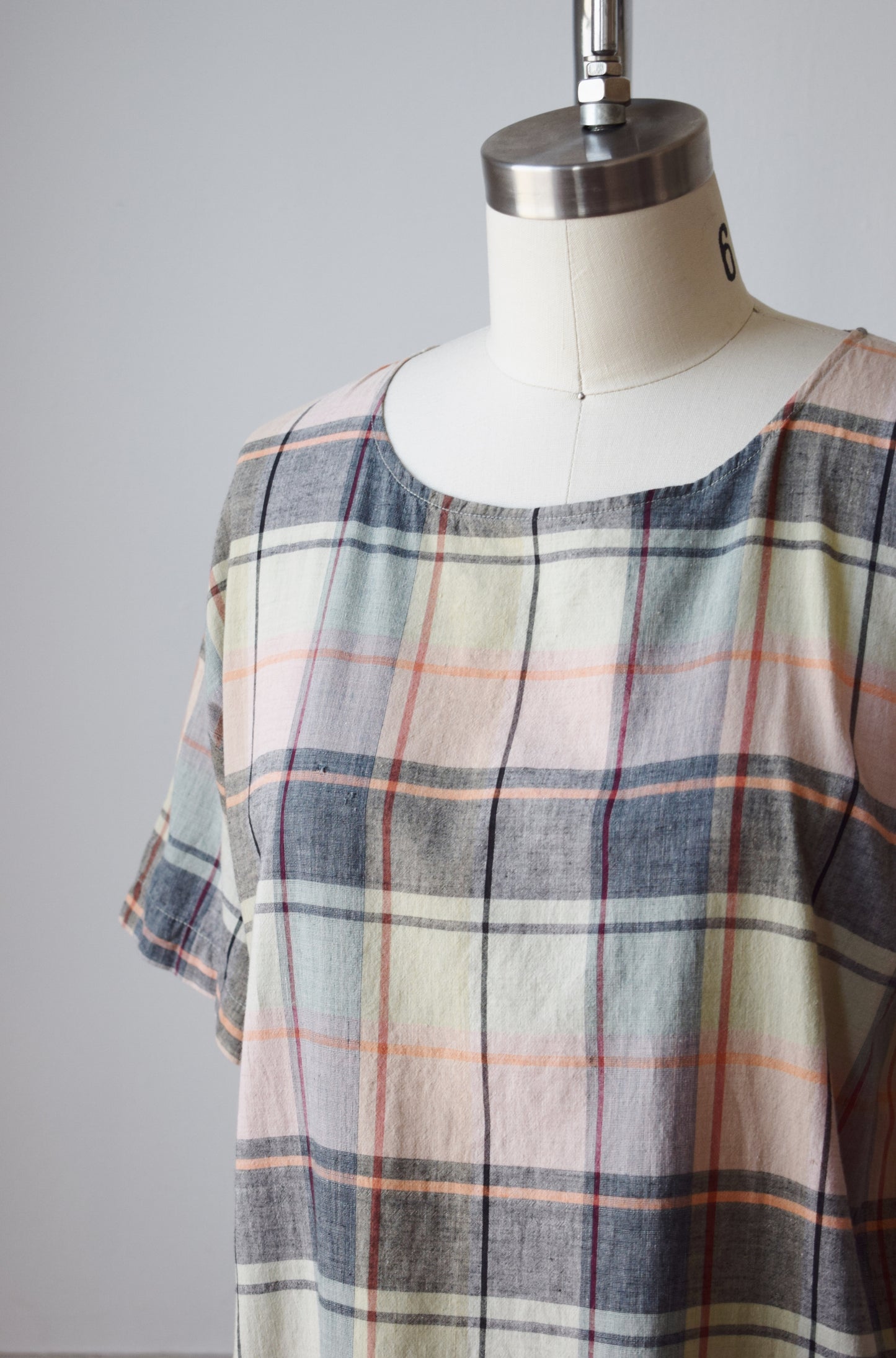 Vintage Madras Plaid Tunic Top by Norma Kamali | S