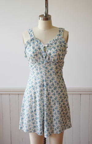 Floral Lounging Romper with Deep V Back | 1930s | M/L