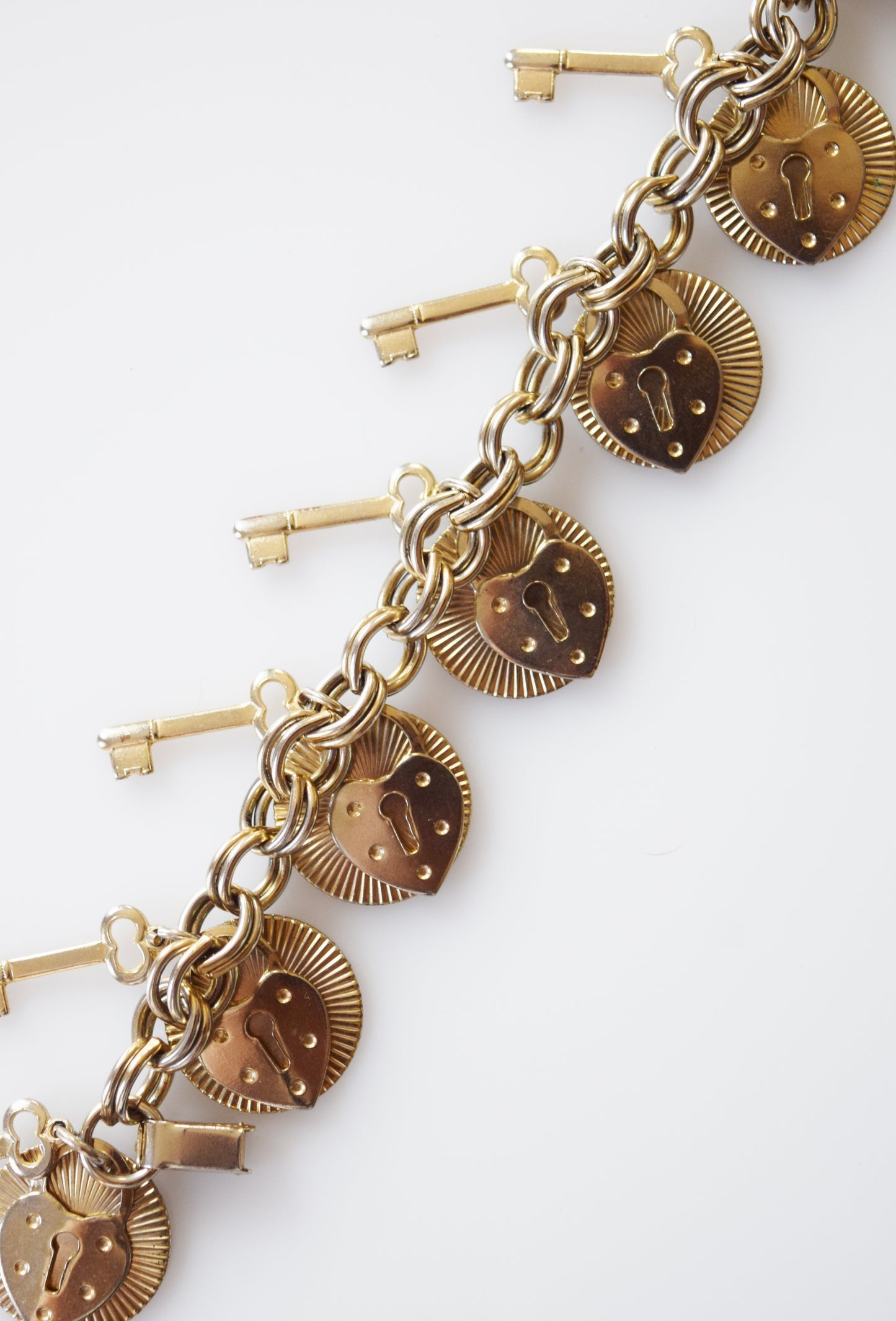Mid-Century Lock + Key Heart Charm Bracelet