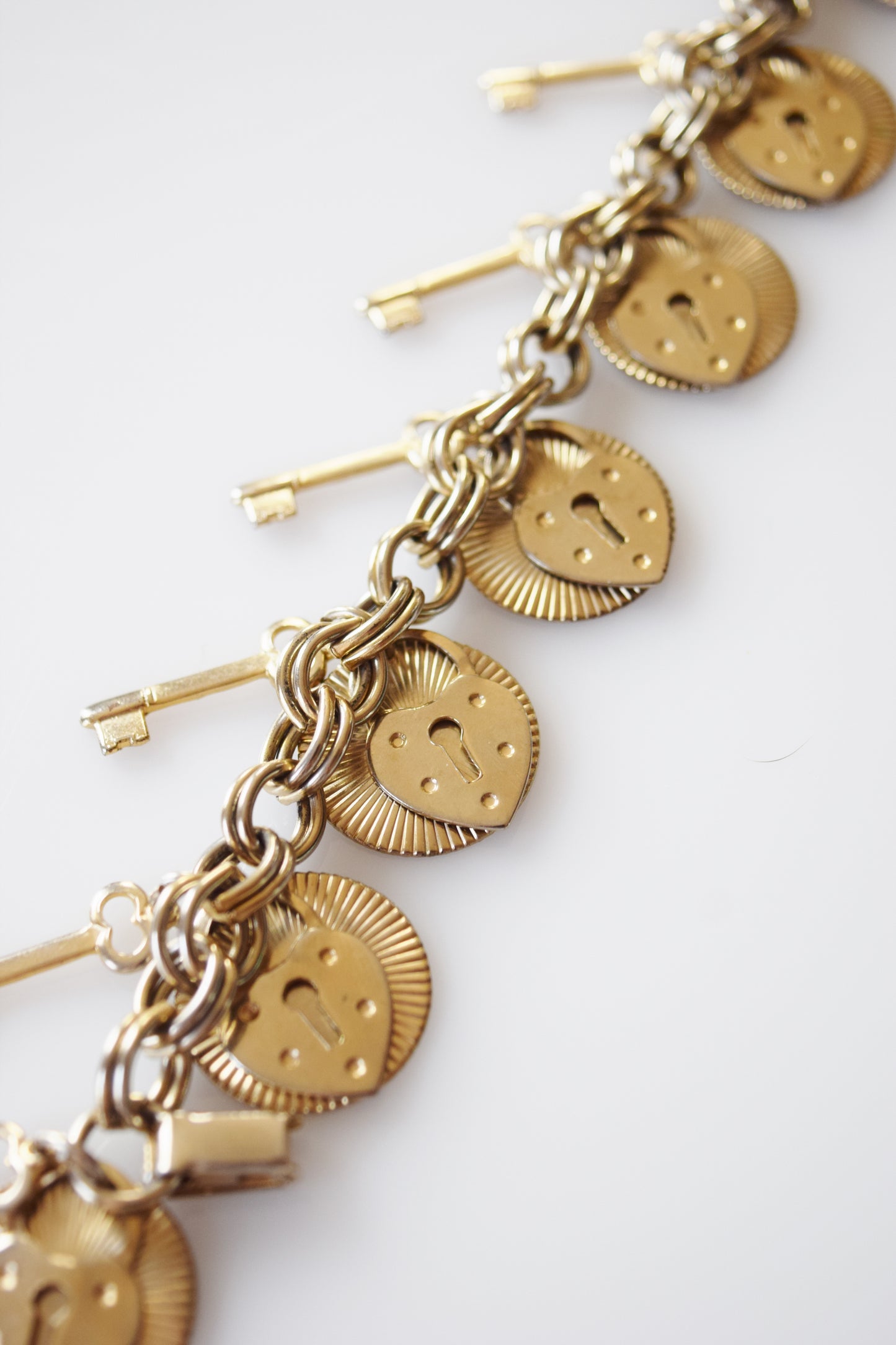 Mid-Century Lock + Key Heart Charm Bracelet