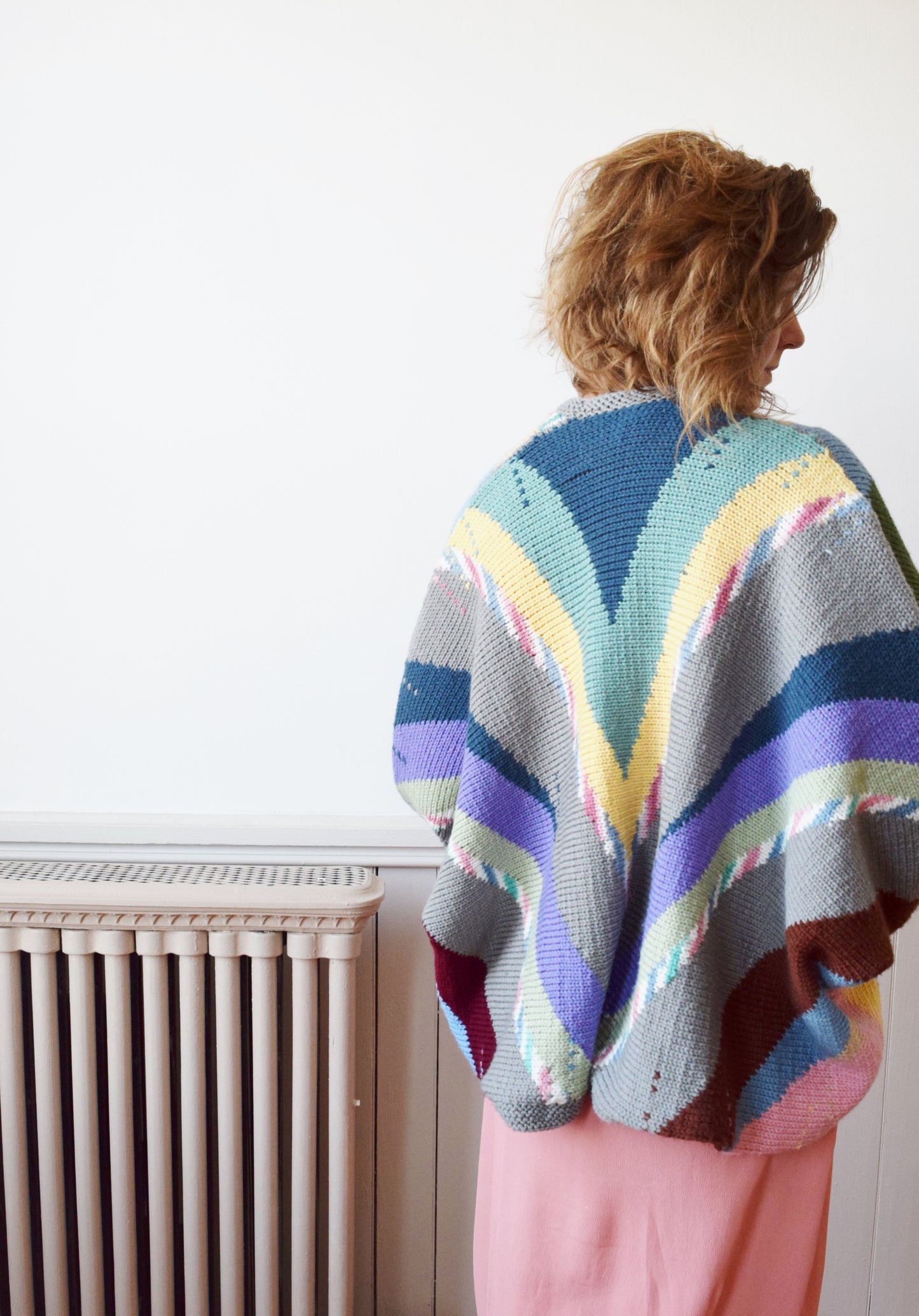 1980s Hand Knit Colorblock Cocoon Sweater | OS