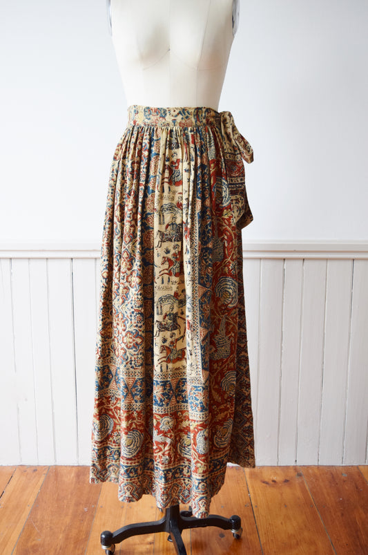1960s Rustic Indian Block Print Maxi Skirt | S
