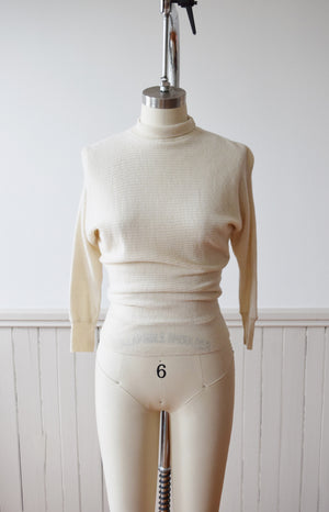 Fitted Ribbed Wool Mockneck Top | S