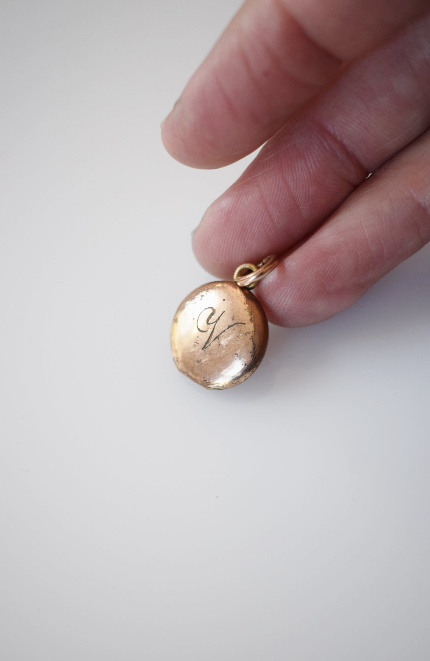 Petite Antique Gold Locket with initial V