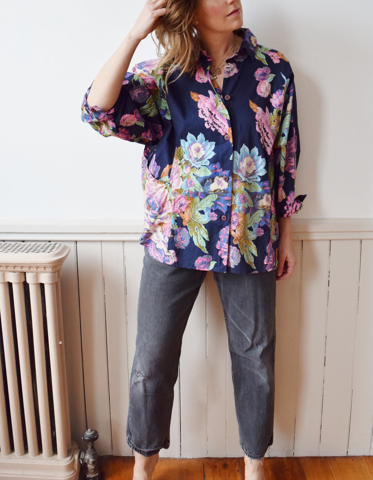 1980s Technicolor Floral Smock Top | OS