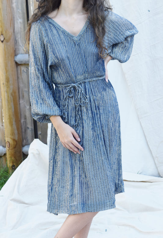 Silver Threaded Silk Dress by Albert Nipon | 1970s | S/M