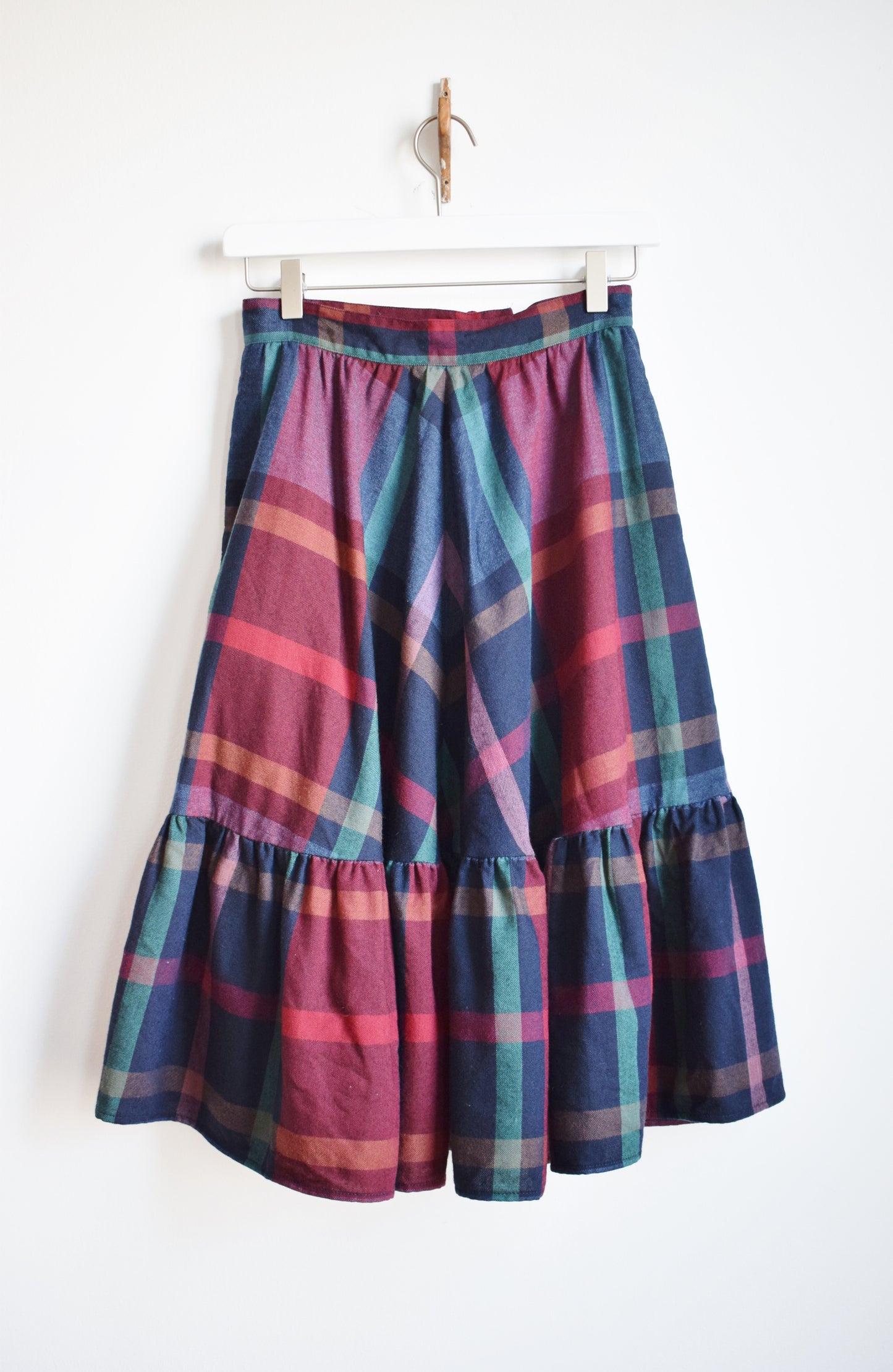 80s Liz Claiborne Madras Plaid Ruffle Skirt | XS