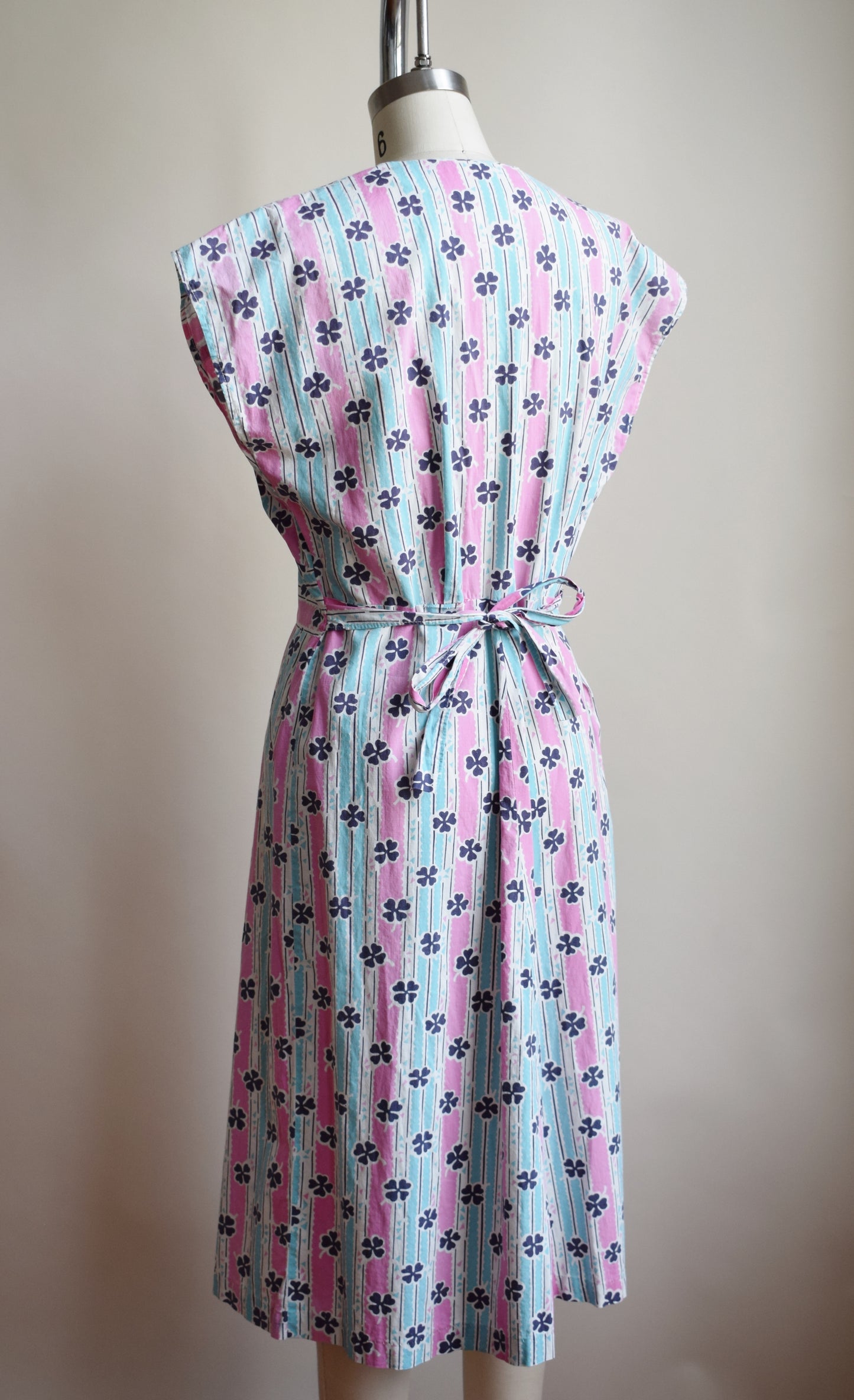 1940s Lucky Clover House Dress | Turquoise/Pink | S/M