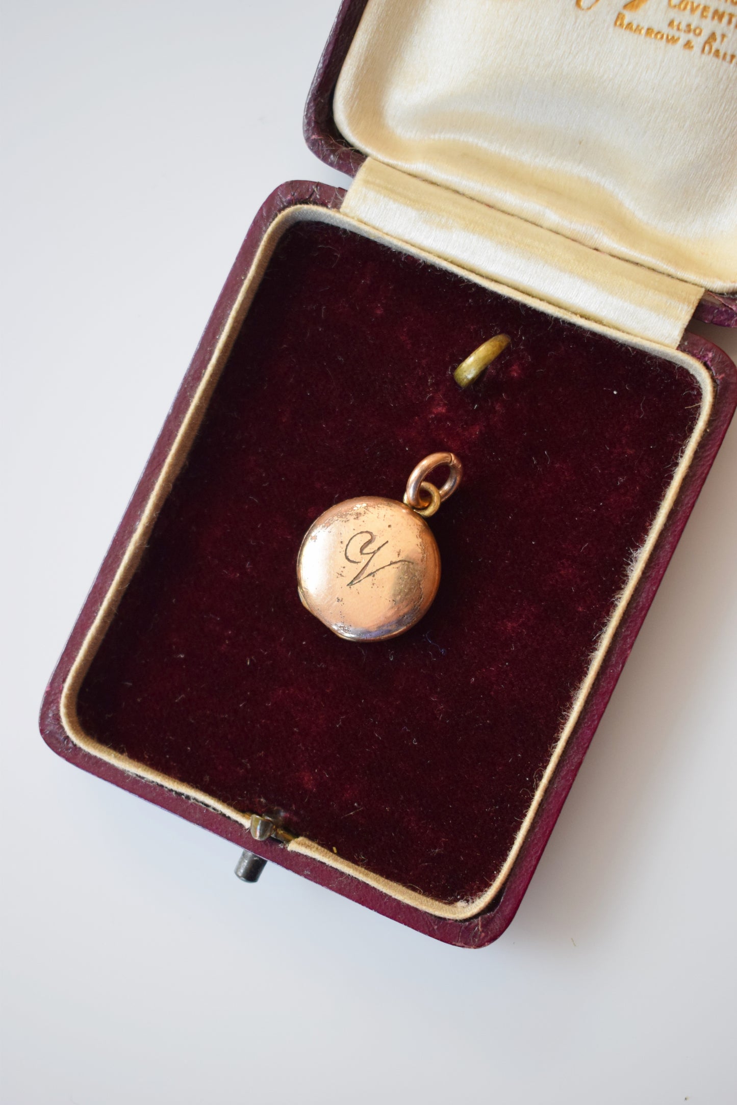 Petite Antique Gold Locket with initial V