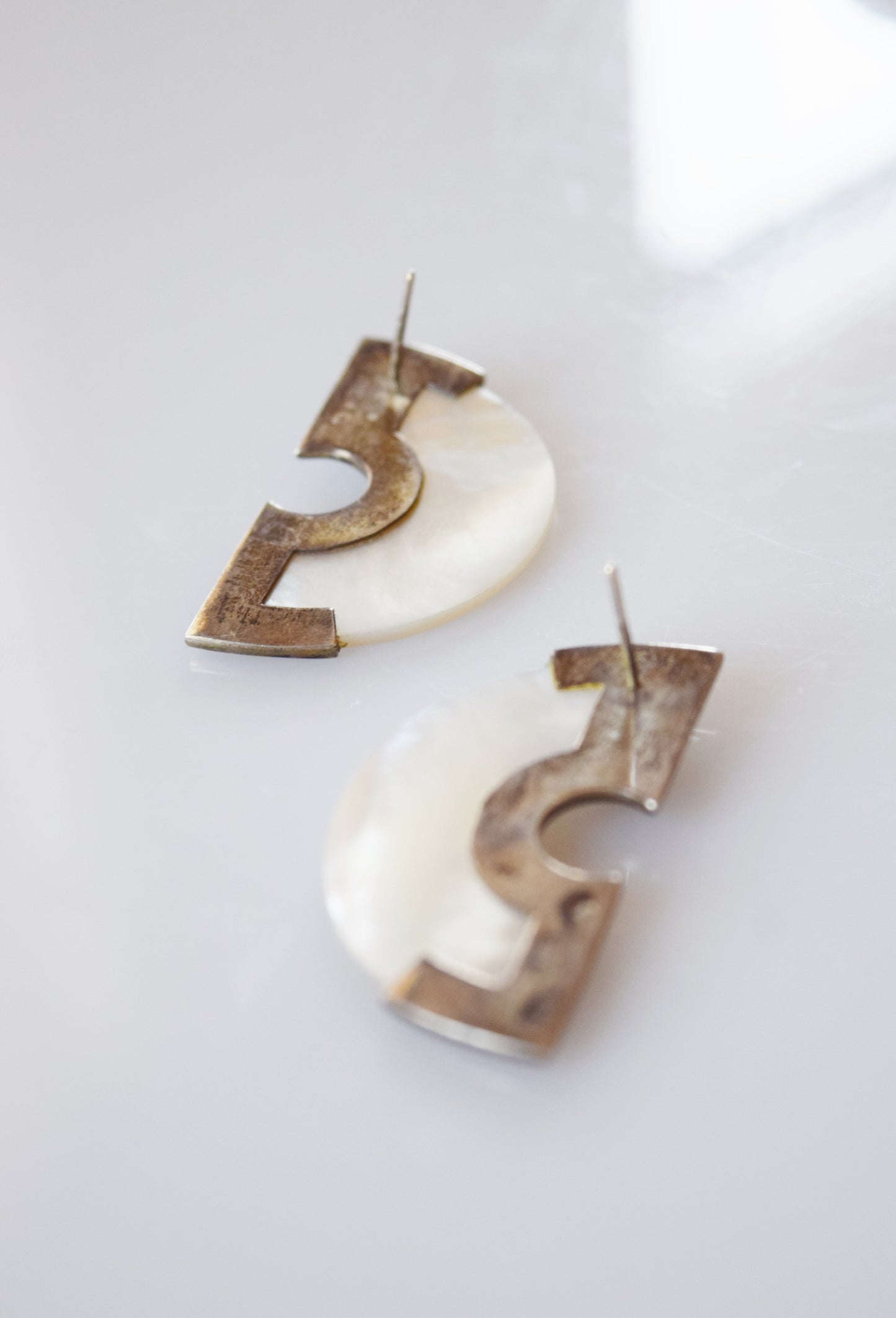 Modernist Silver and Mother of Pearl Earrings