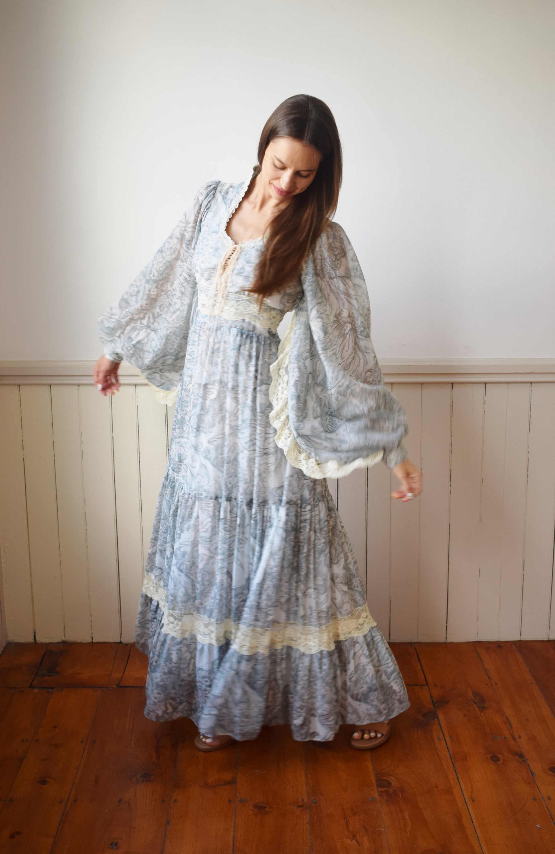 1970s Gunne Sax Fairy Print Gown