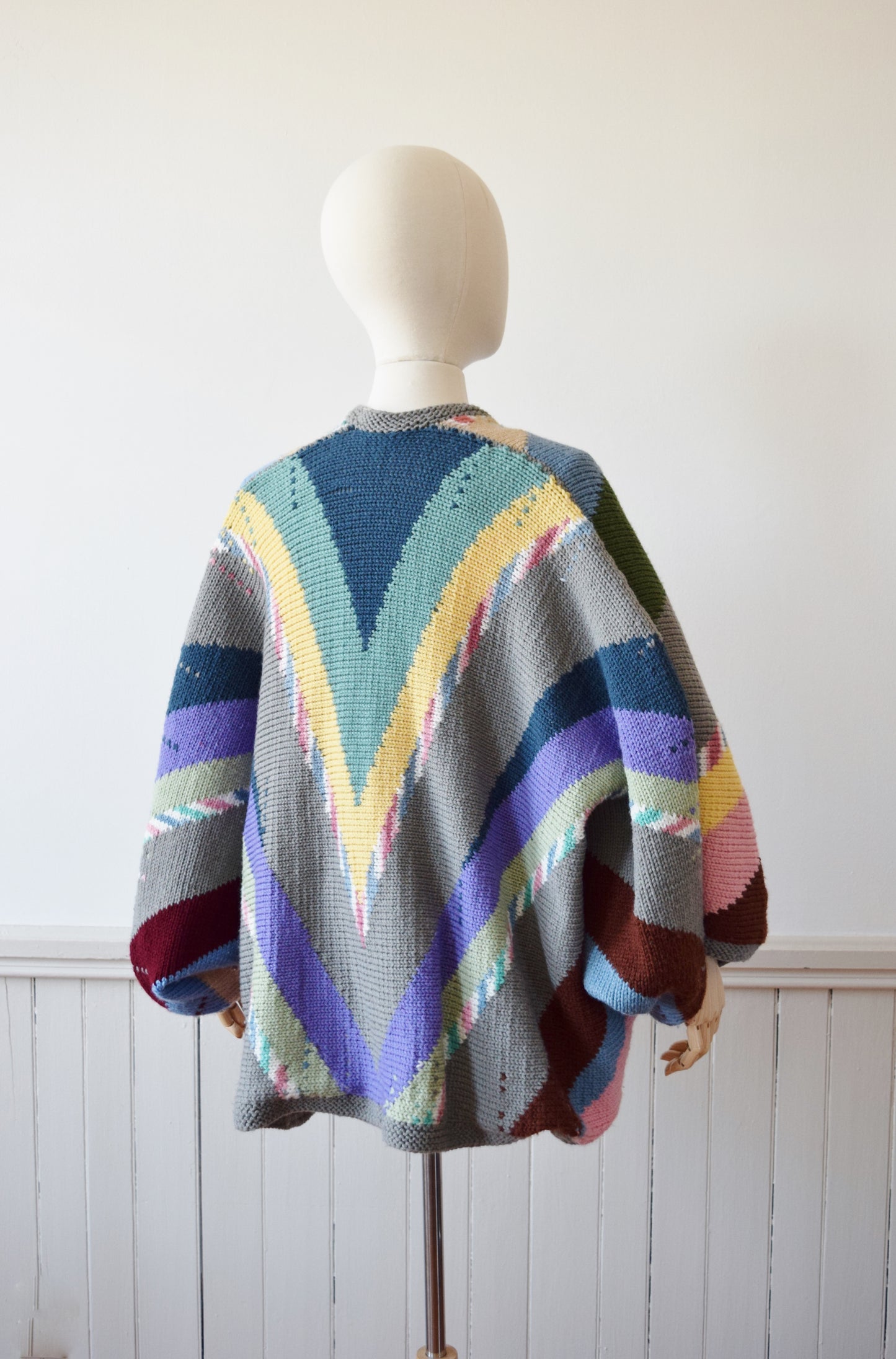 1980s Hand Knit Colorblock Cocoon Sweater | OS