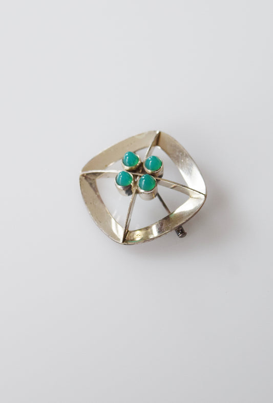 1970s Kultaseppa Solavaara Sterling + Agate Modernist Brooch