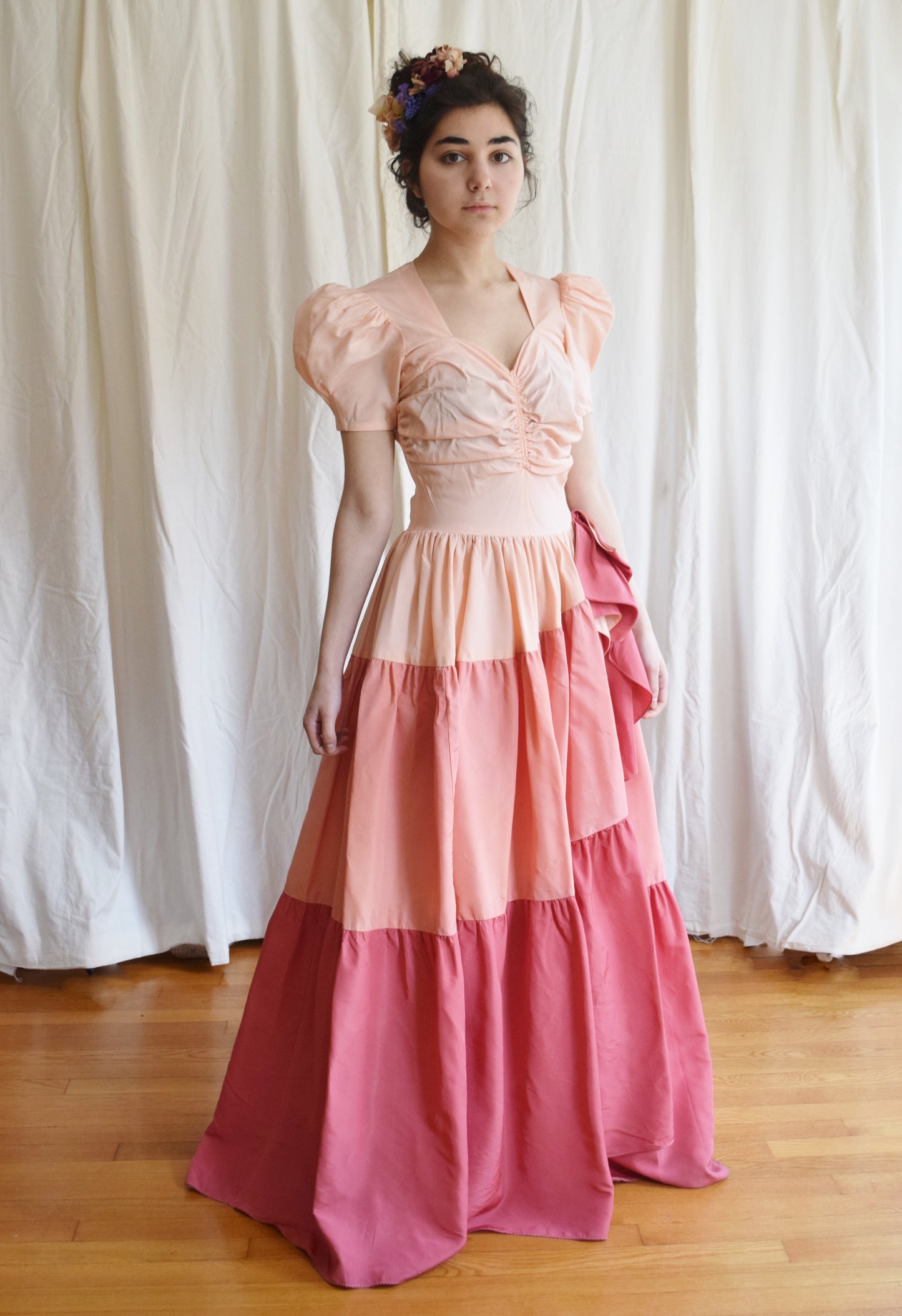 1930s / 1940s Color Block Ombre Pink Gown | c. 1939 Bridesmaids Gown | Vintage Wedding Dress