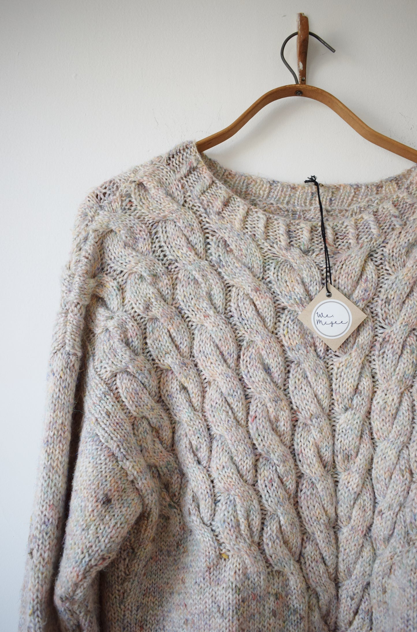 Vintage Pastel Funfetti Cable Knit Sweater | L
