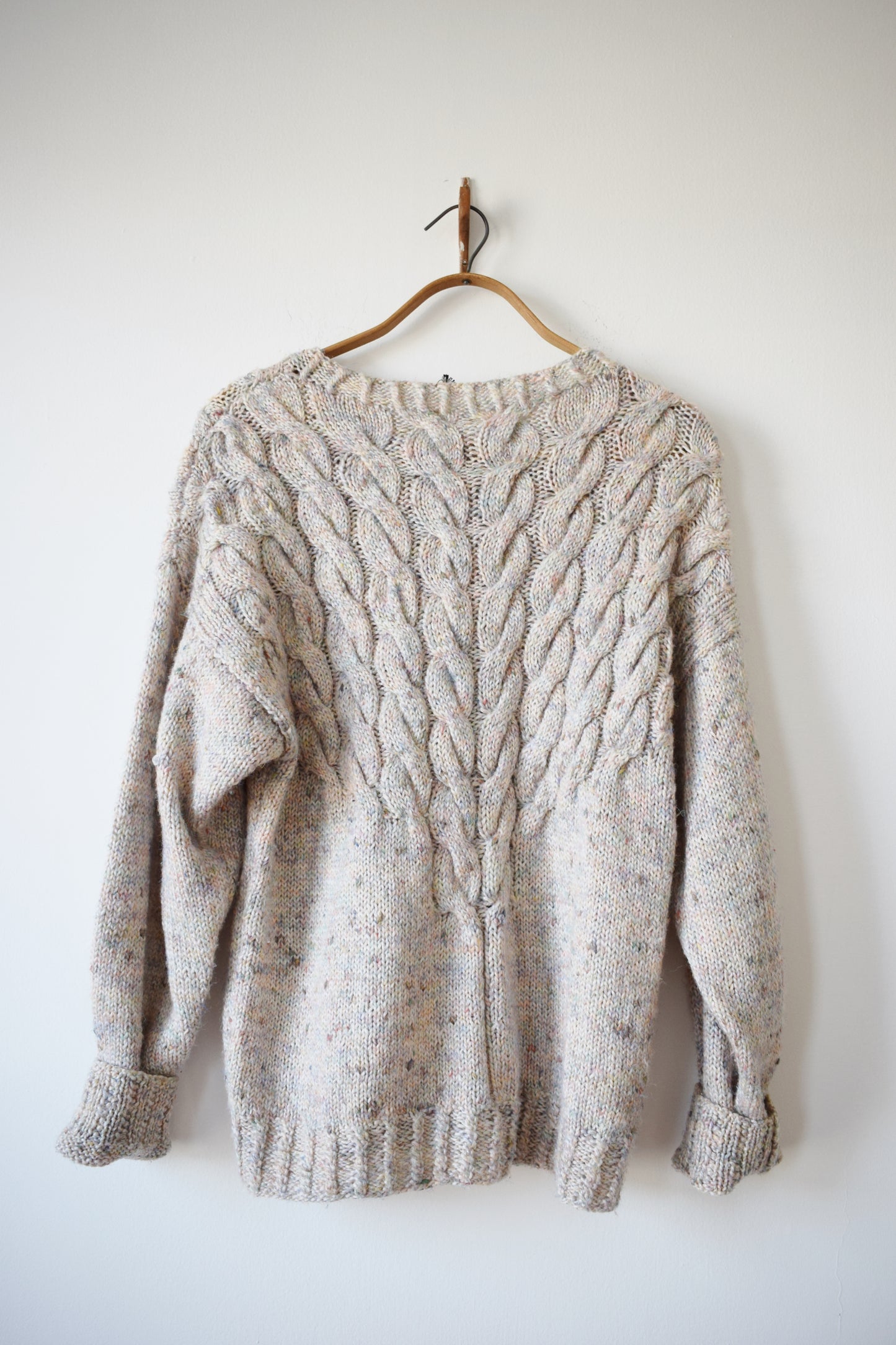 Vintage Pastel Funfetti Cable Knit Sweater | L