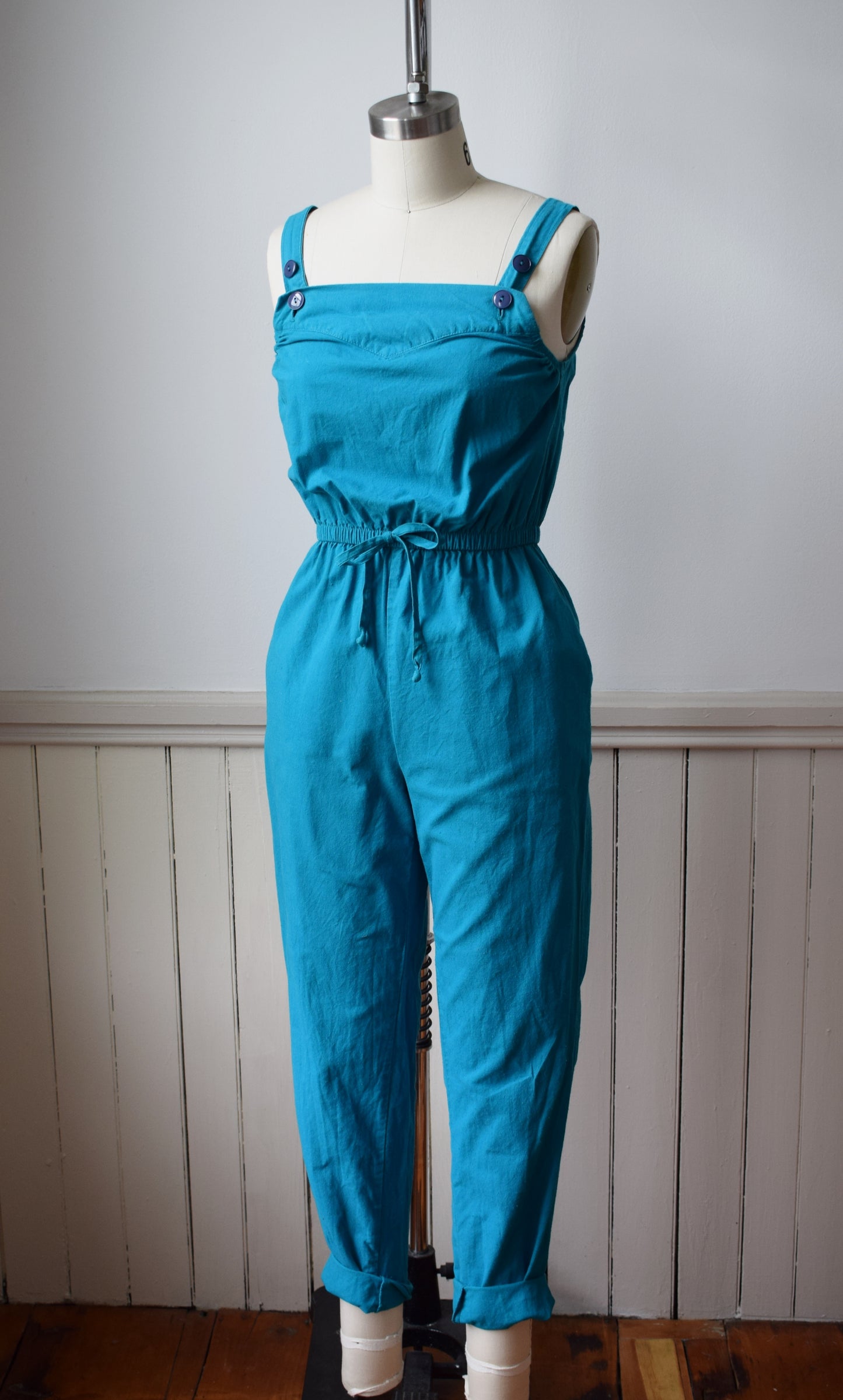 Vintage Teal Cotton Jumpsuit | XS