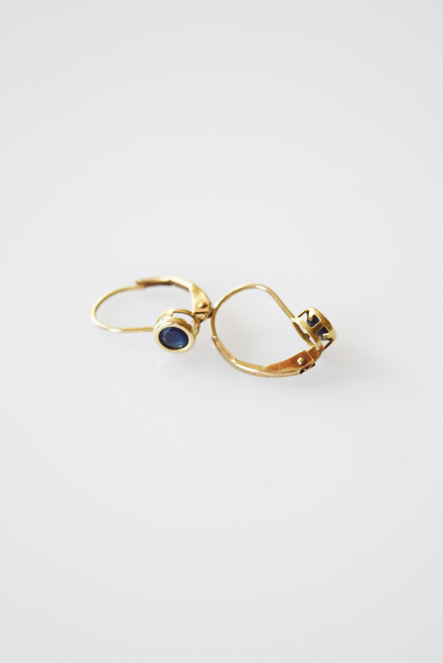 Vintage 10kt Gold and Sapphire Lever Back Earrings